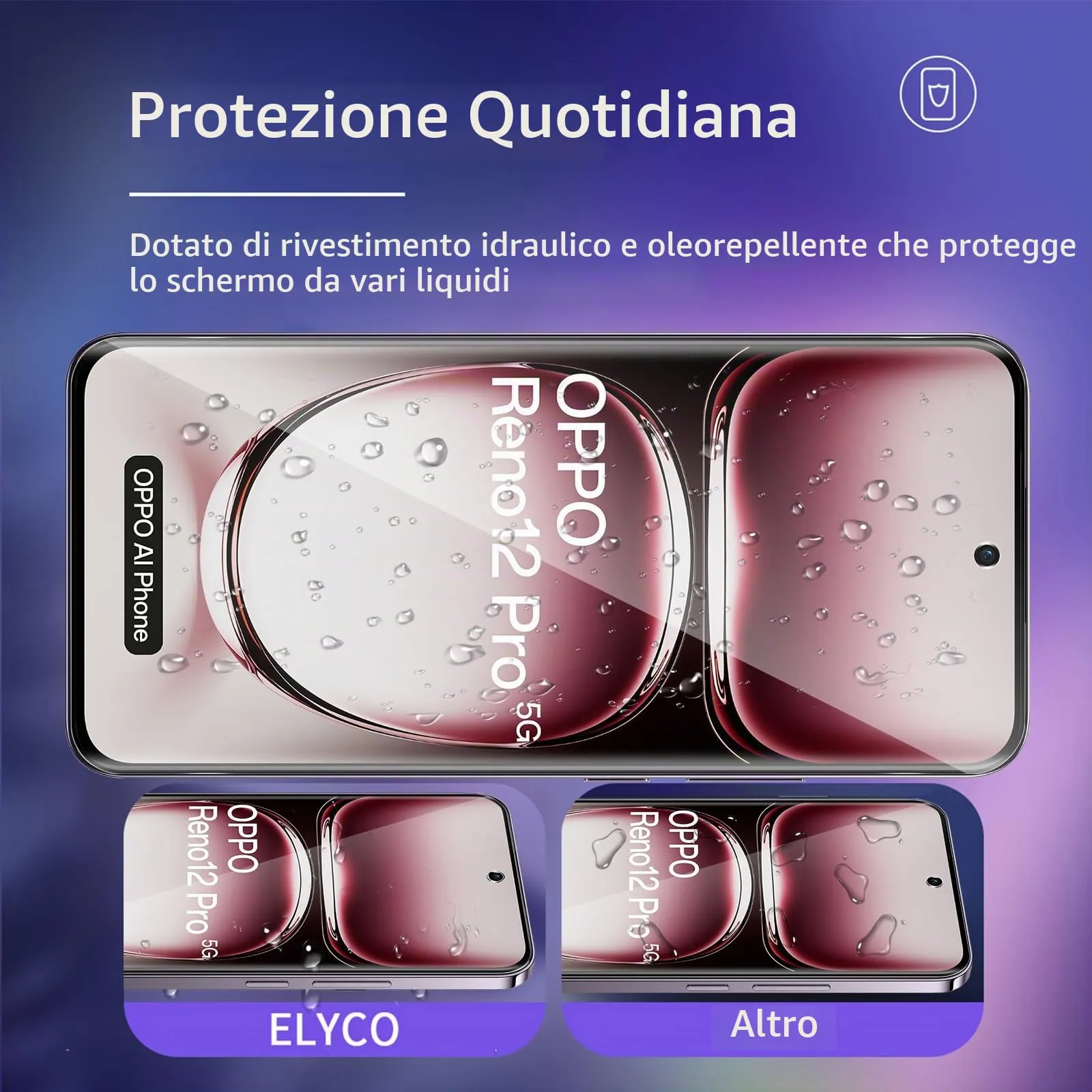 ELYCO Vetro Temperato per OPPO Reno 12 Pro 5G, 2+2 Pezzi - immagine 2