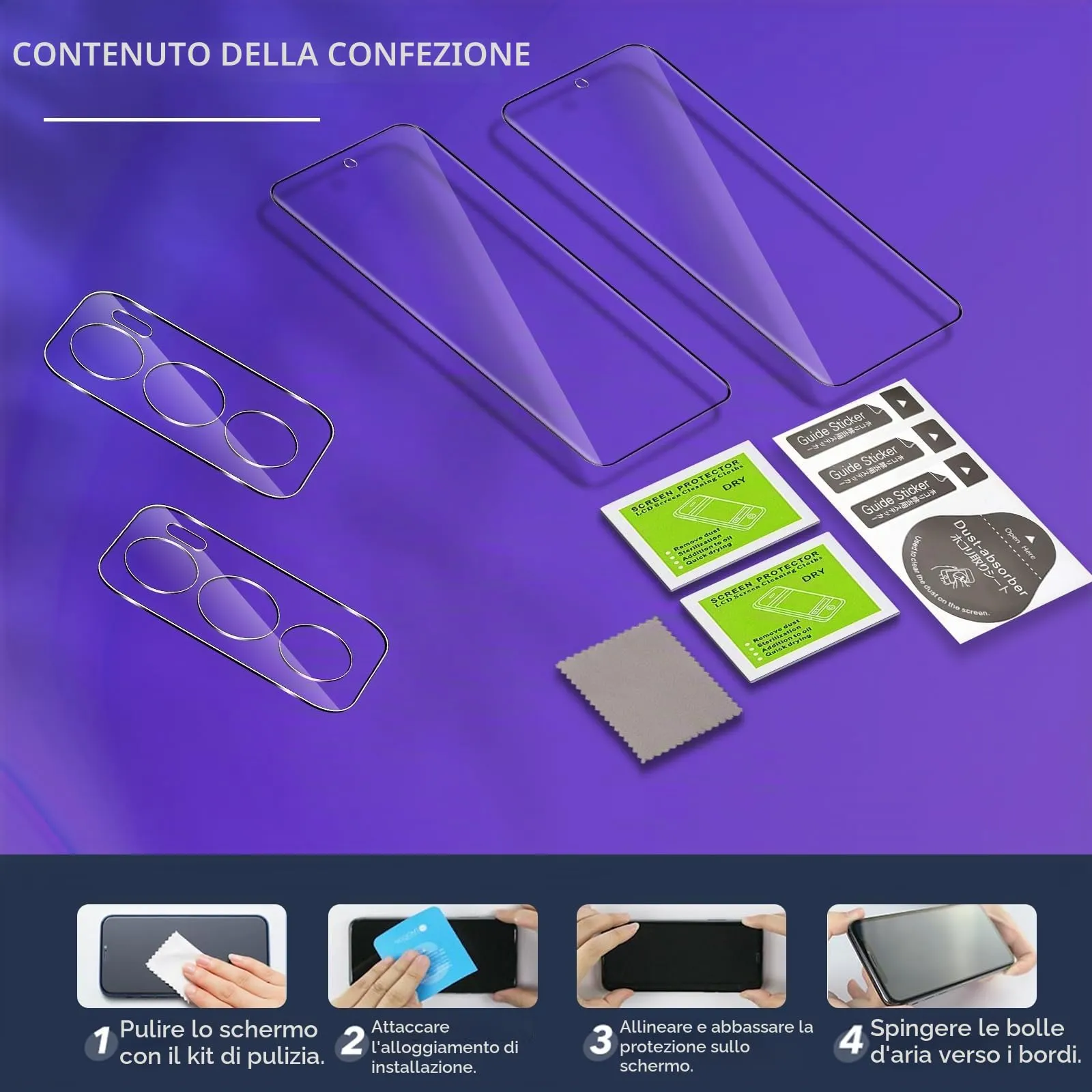 ELYCO Vetro Temperato per OPPO Reno 12 Pro 5G, 2+2 Pezzi - immagine 8