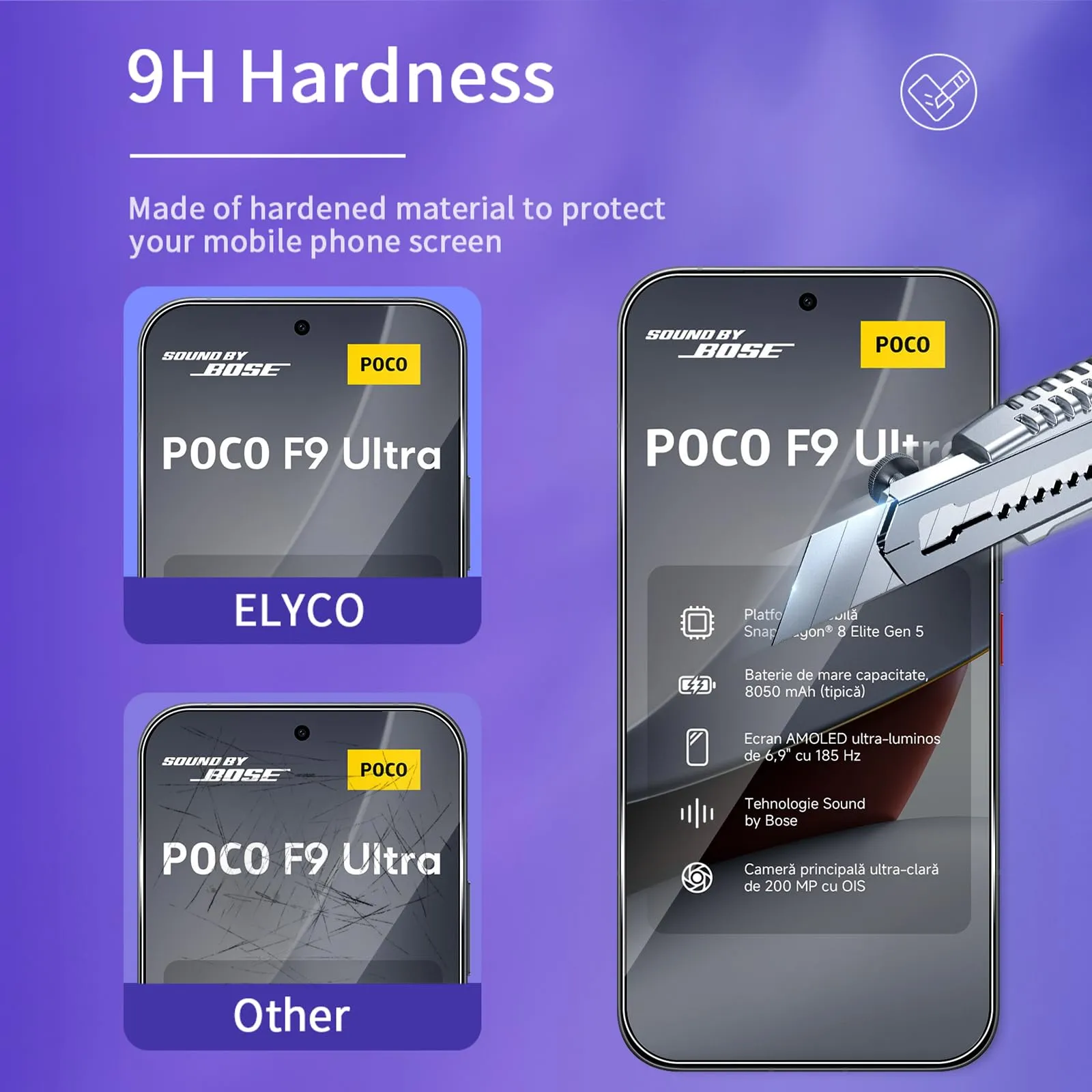 ELYCO Vetro Temperato per Xiaomi POCO F9 Ultra, 3+3 Pezzi - immagine 3