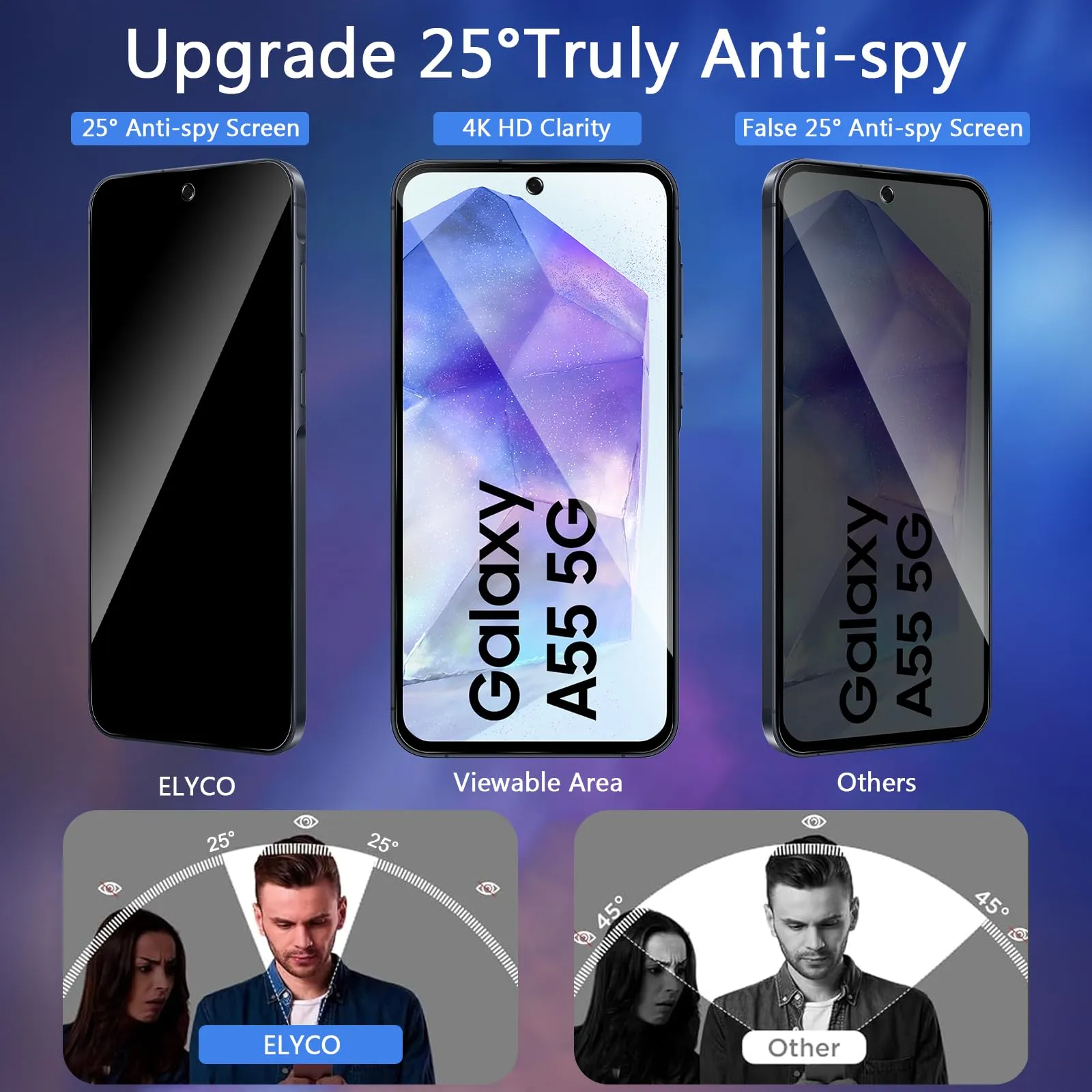 ELYCO Vetro Temperato Privacy per Samsung Galaxy A55 5G, 2+2 Pezzi - immagine 2