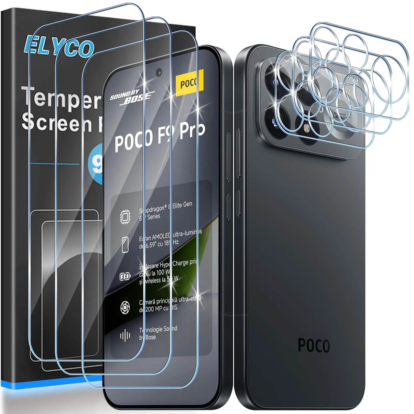 ELYCO Vetro Temperato per Xiaomi POCO F9 Pro, 3+3 Pezzi - immagine 1