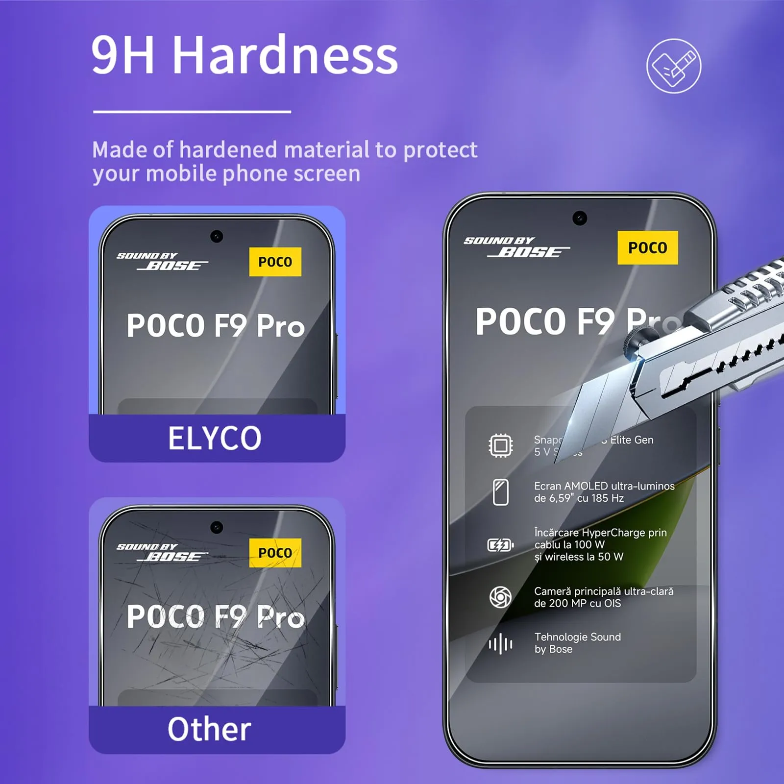 ELYCO Vetro Temperato per Xiaomi POCO F9 Pro, 3+3 Pezzi - immagine 3