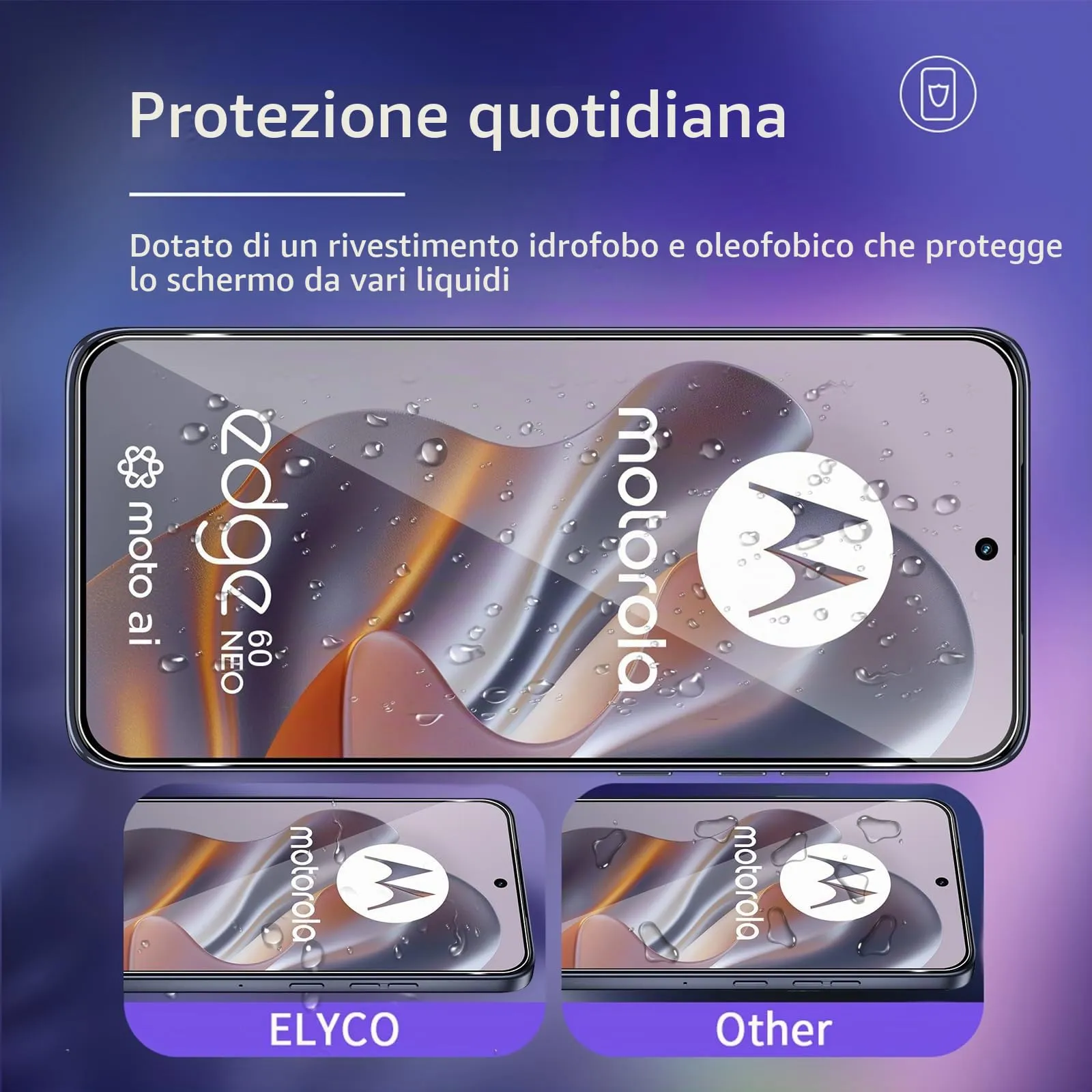 ELYCO Vetro Temperato per Motorola Moto Edge 60 Neo/50 Neo, 3 Pezzi - immagine 2