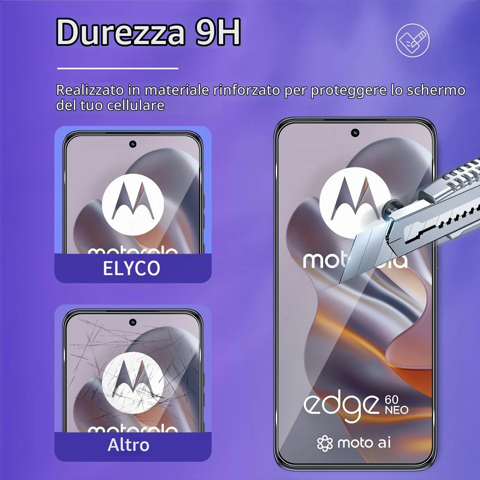ELYCO Vetro Temperato per Motorola Moto Edge 60 Neo/50 Neo, 3 Pezzi - immagine 3
