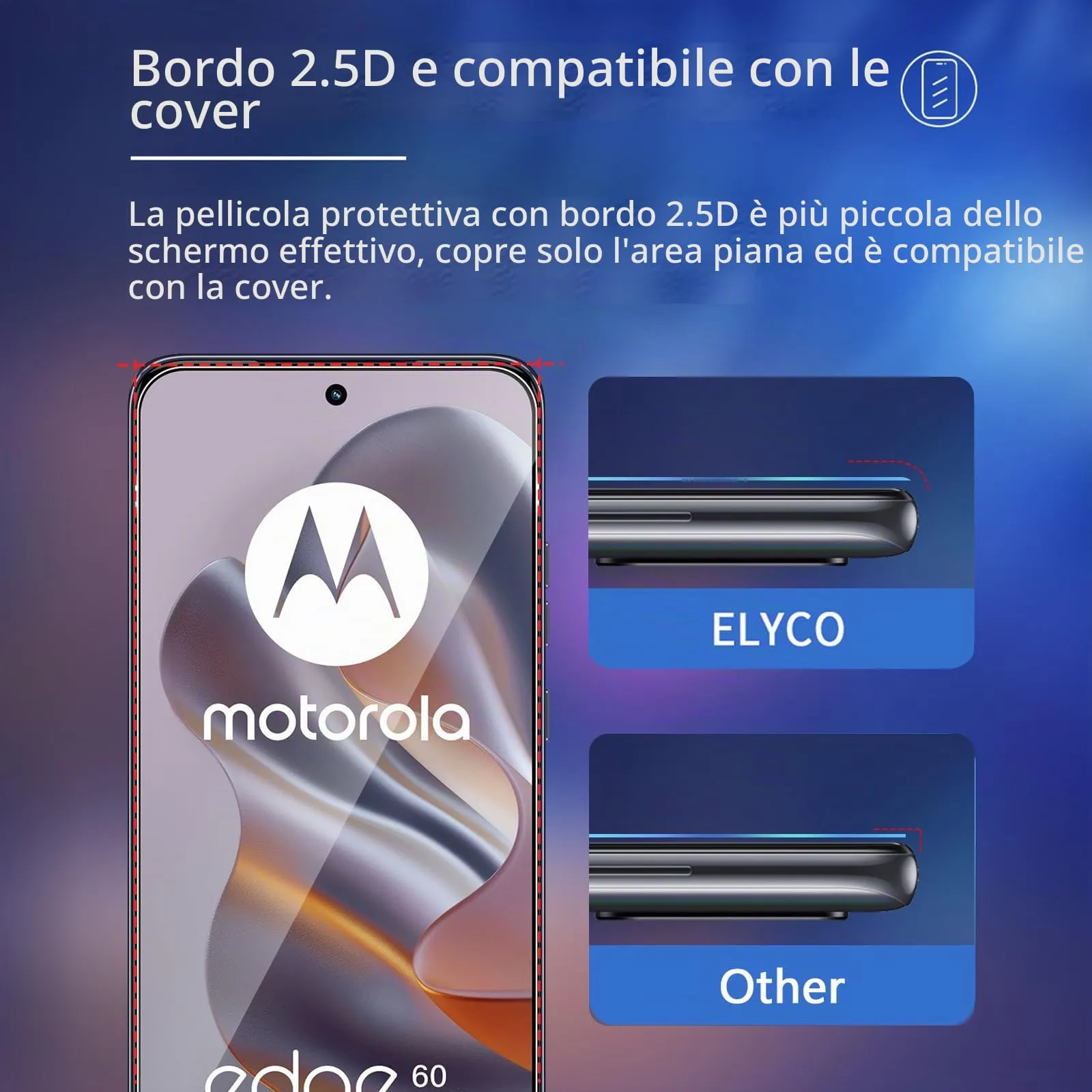 ELYCO Vetro Temperato per Motorola Moto Edge 60 Neo/50 Neo, 3 Pezzi - immagine 5