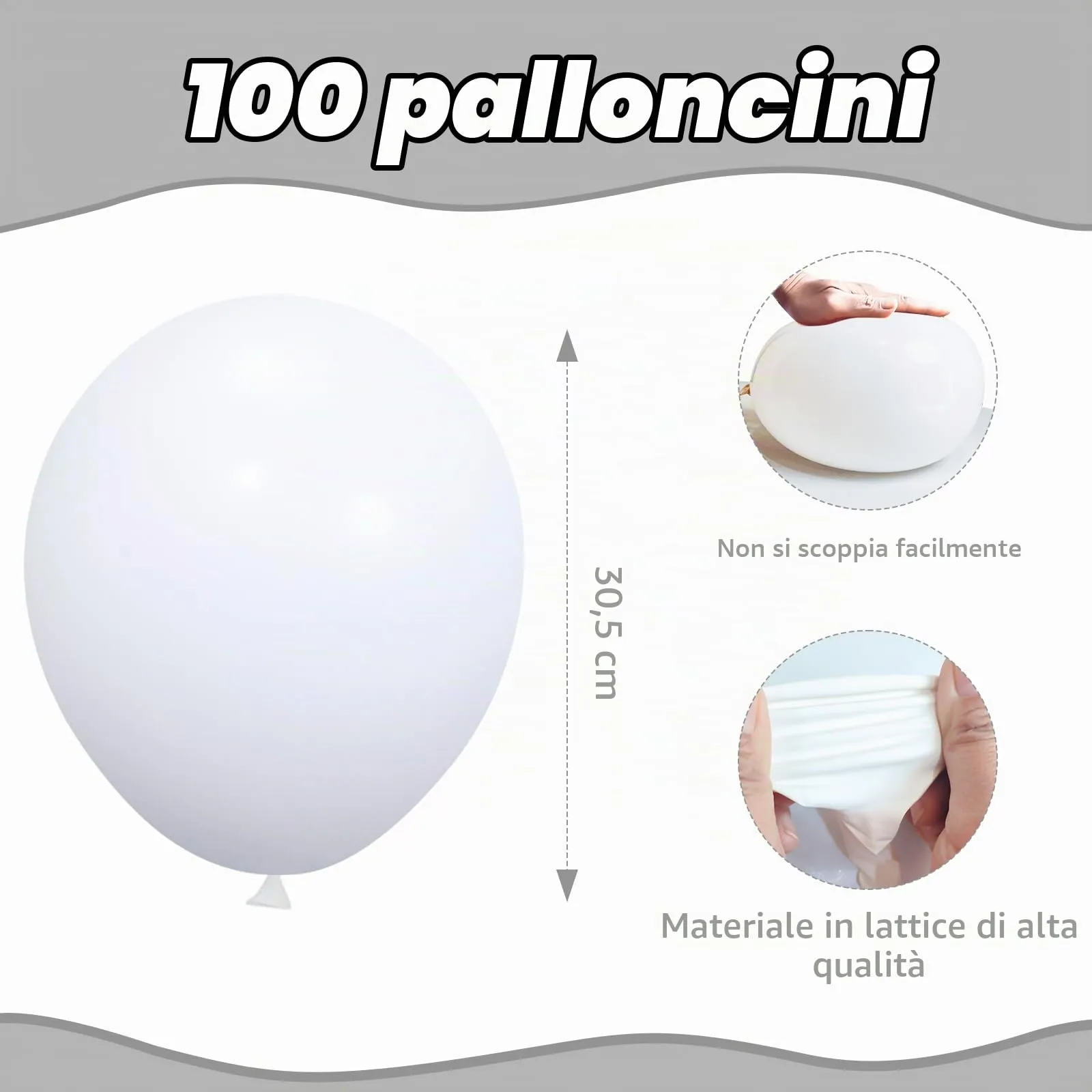 Yehnda Palloncini Bianchi in Lattice, 30 cm, 100 Pezzi - immagine 2