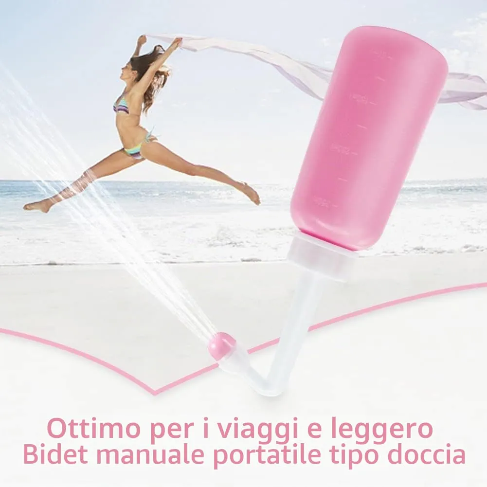 Showvigor Bidet Portatile Peri Bottle Post Partum 350ml con Borsa Impermeabile, Rosa - immagine 5