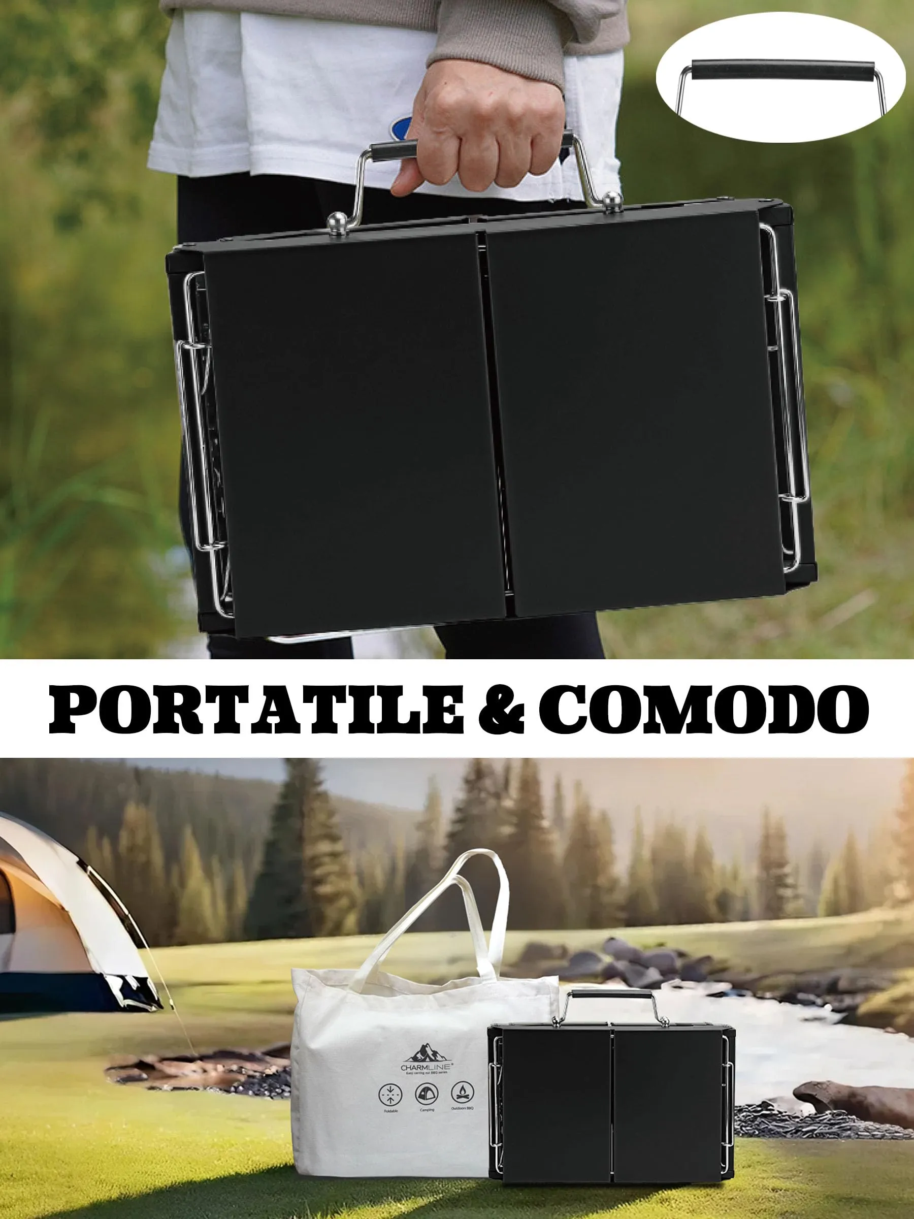 Charmline Griglia a Carbone Portatile Pieghevole, 34 x 23 cm, Nero - immagine 6