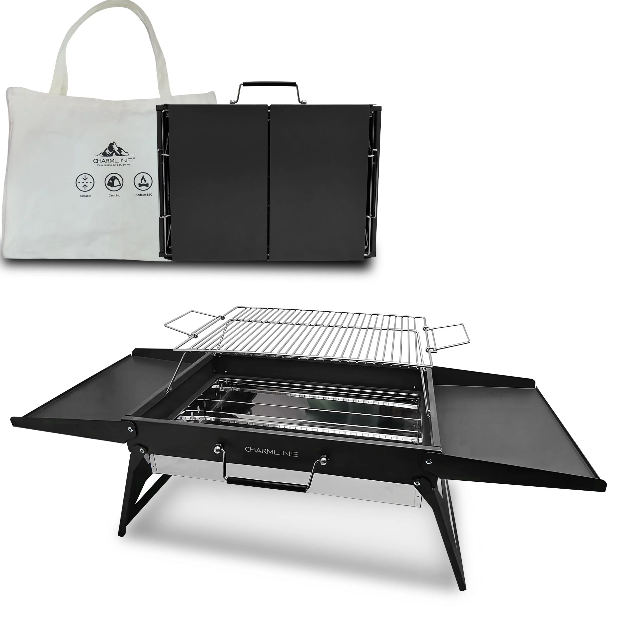 Charmline Griglia a Carbone Portatile Pieghevole, 47 x 34 cm, Nero - immagine 1
