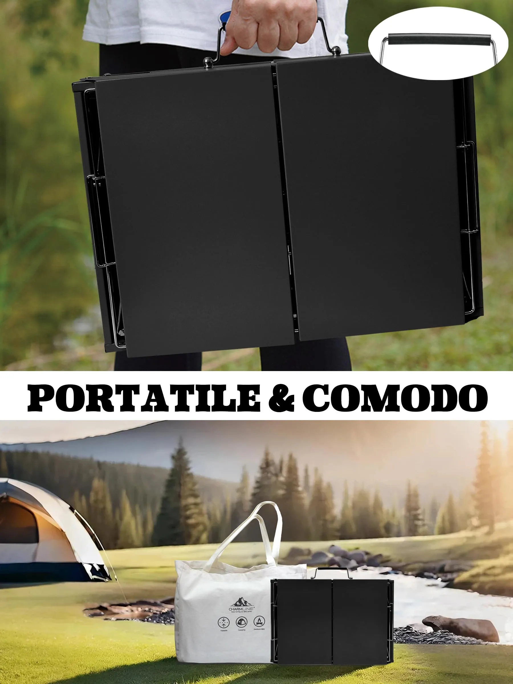 Charmline Griglia a Carbone Portatile Pieghevole, 47 x 34 cm, Nero - immagine 6