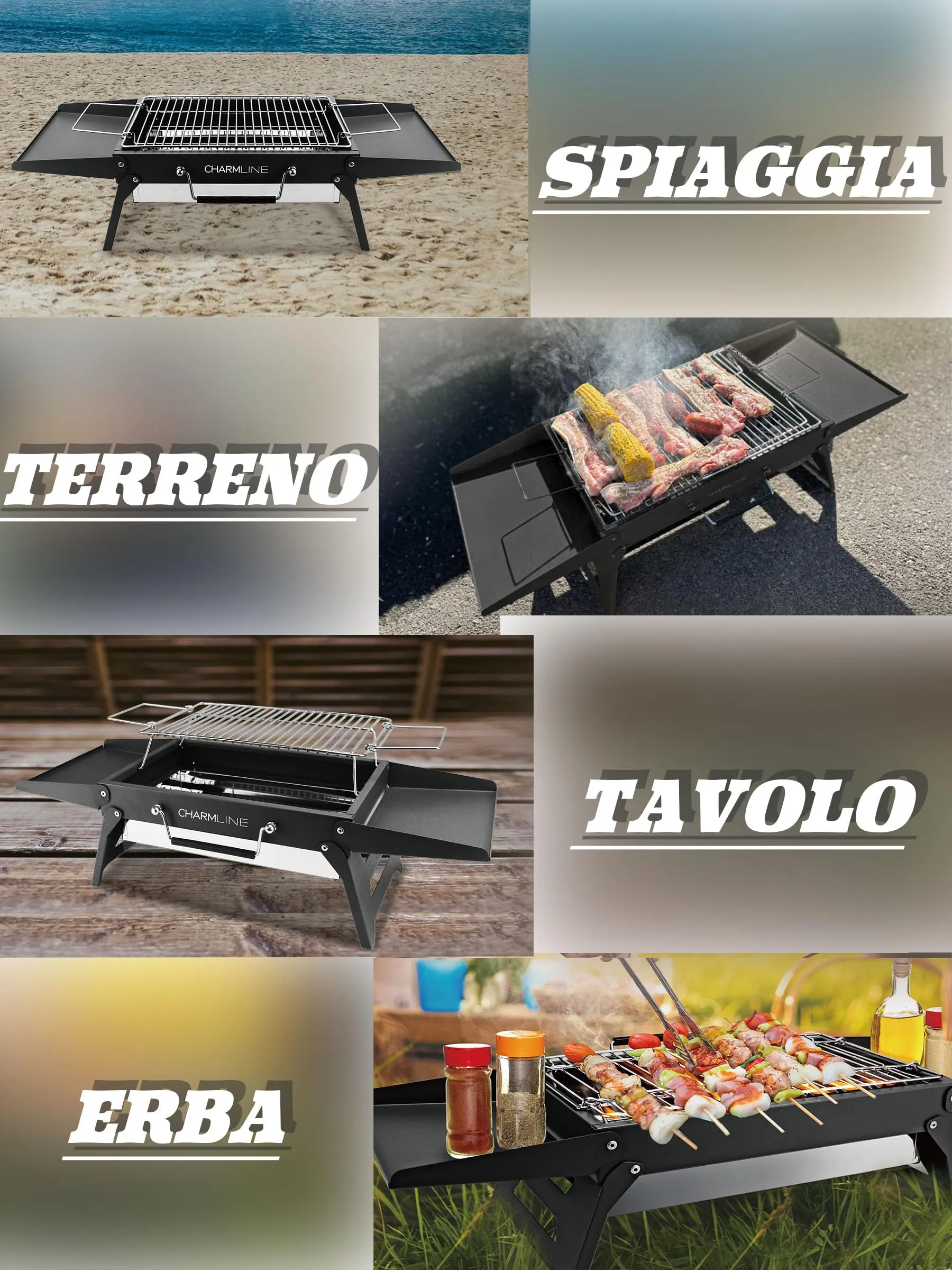 Charmline Griglia a Carbone Portatile Pieghevole, 47 x 34 cm, Nero - immagine 7