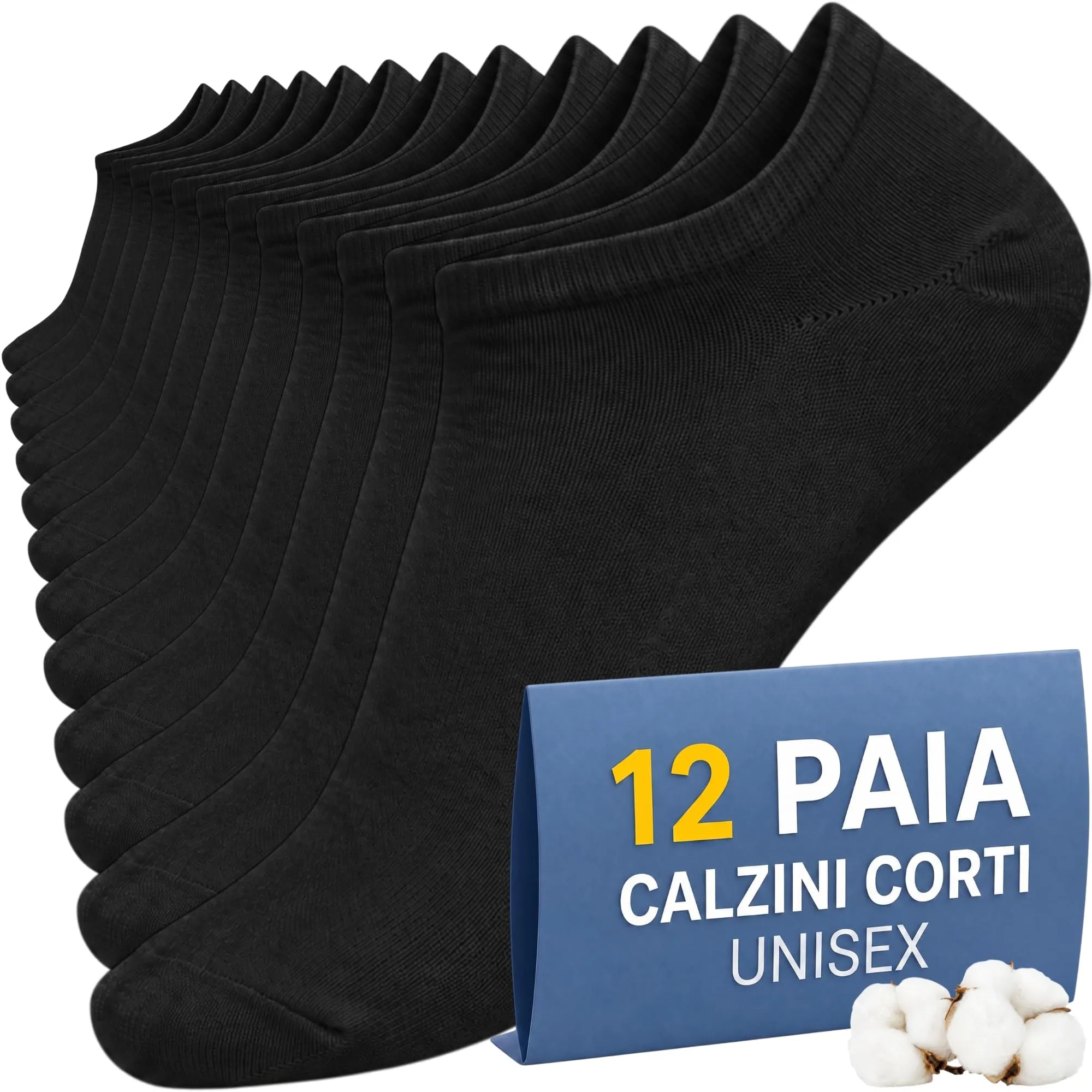 PS PROUTHS Calzini Corti Bassi Fantasmini in Cotone Unisex, 12 Paia, Nero, 40-46 - immagine 1