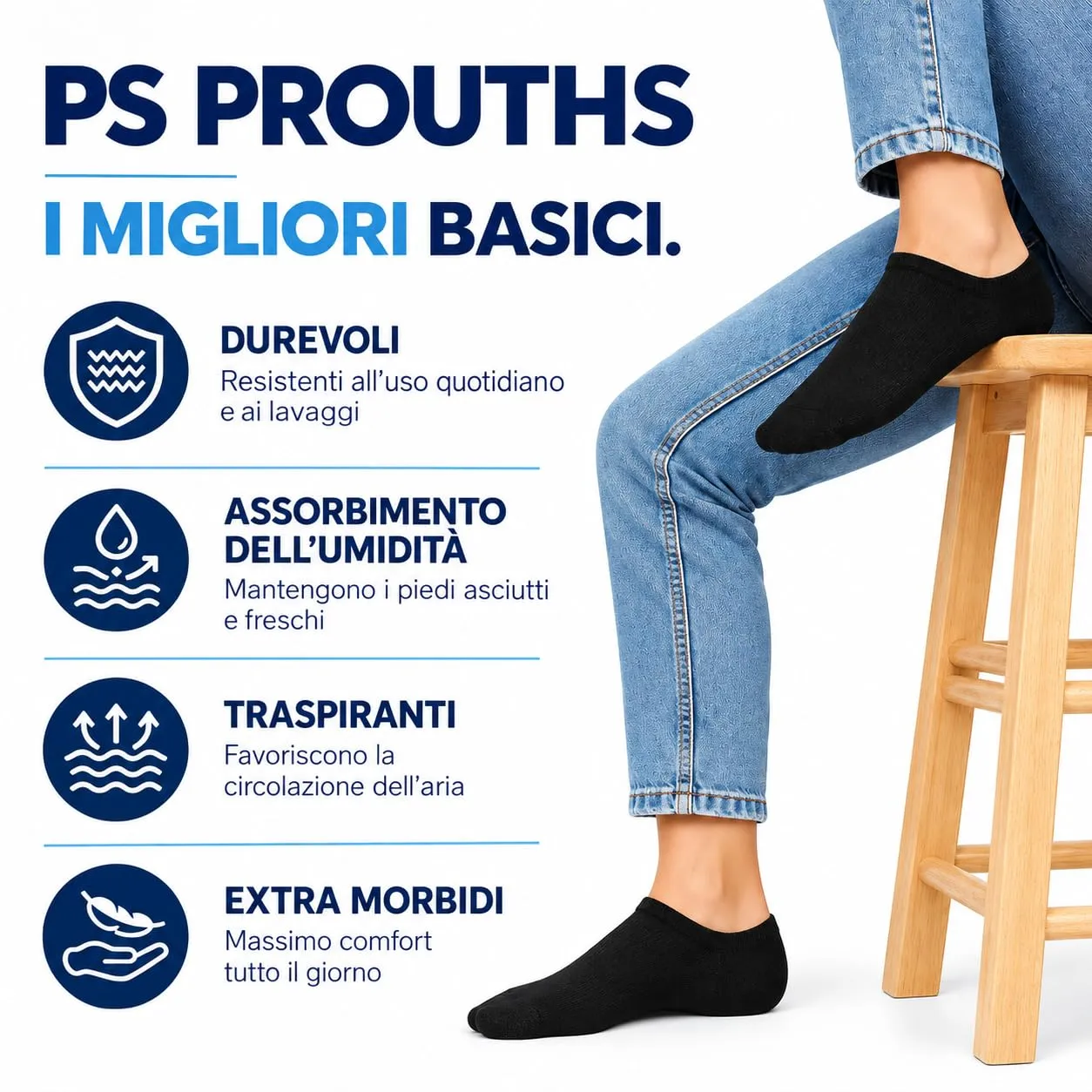 PS PROUTHS Calzini Corti Bassi Fantasmini in Cotone Unisex, 12 Paia, Nero, 40-46 - immagine 5