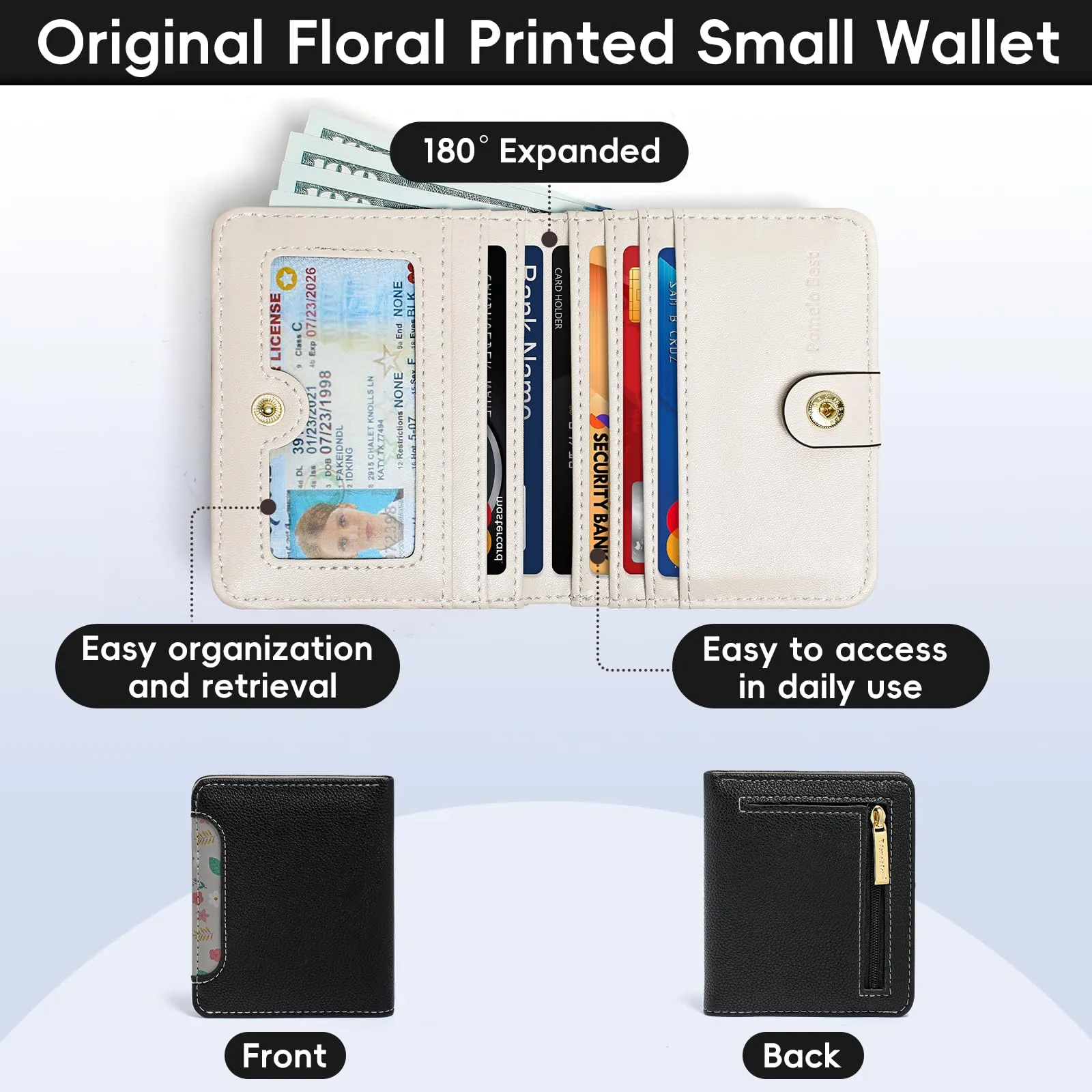 Pomelo Best Portafoglio da Donna Piccolo in Pelle PU con Blocco RFID, Nero - immagine 3