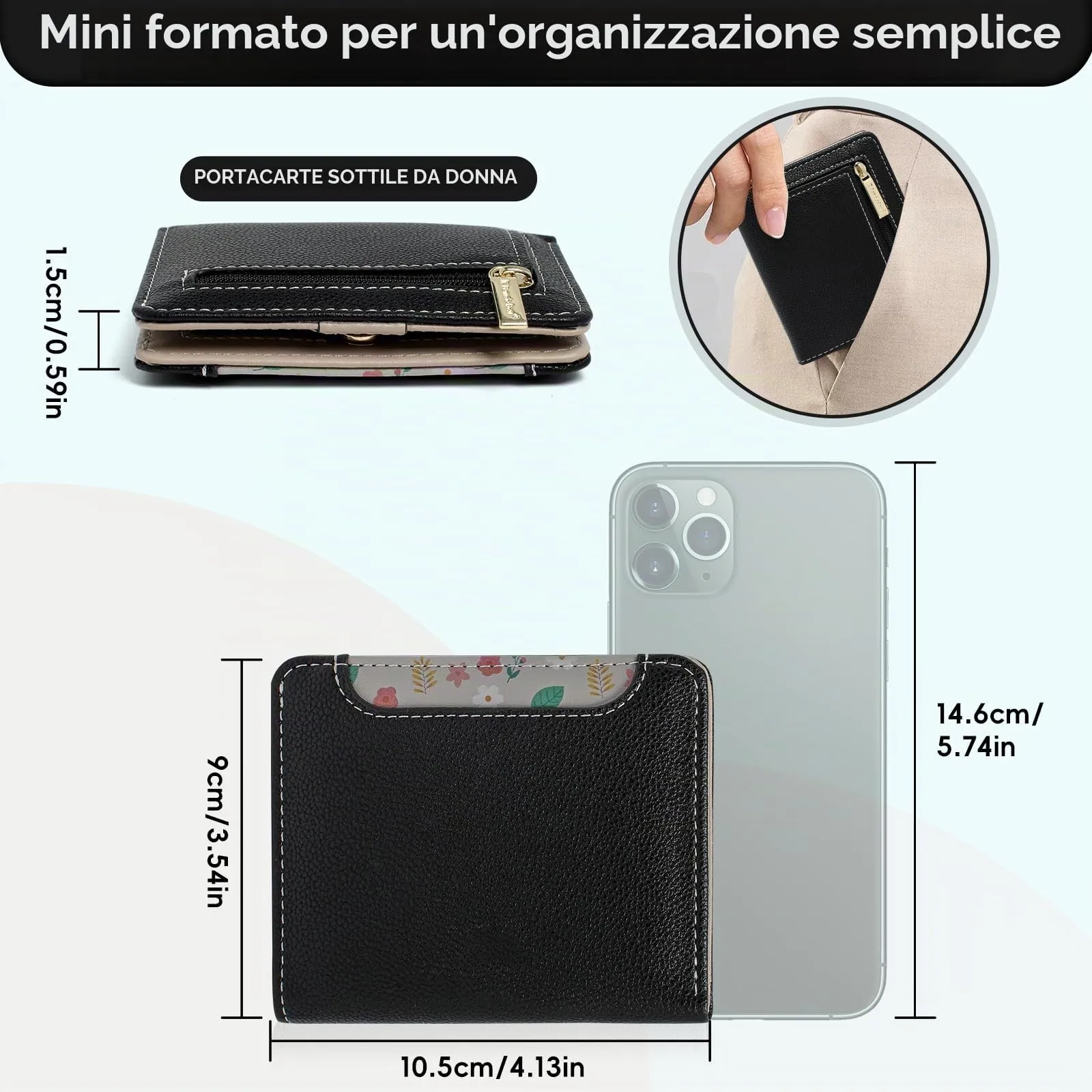 Pomelo Best Portafoglio da Donna Piccolo in Pelle PU con Blocco RFID, Nero - immagine 4