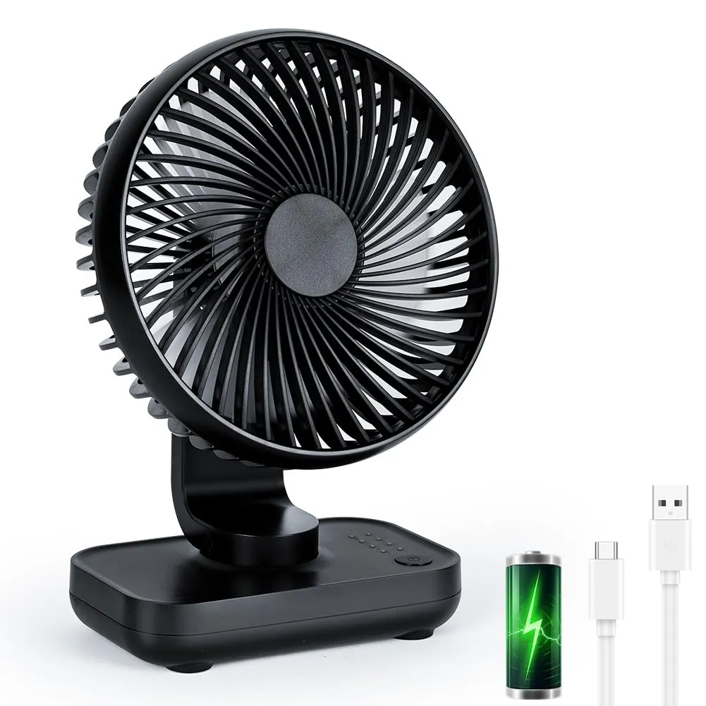 AUAUY Ventilatore da Tavolo USB Ricaricabile, Nero - immagine 1