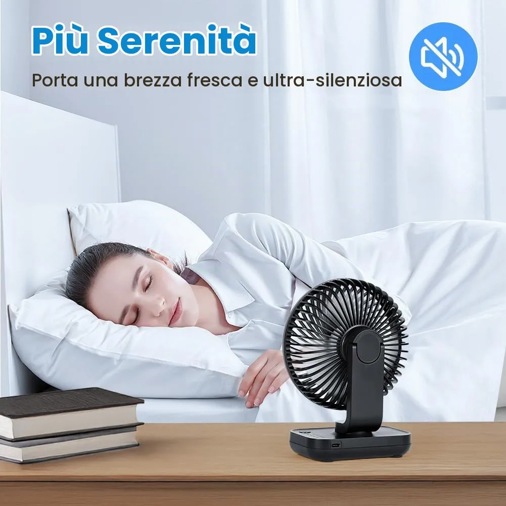 AUAUY Ventilatore da Tavolo USB Ricaricabile, Nero - immagine 2
