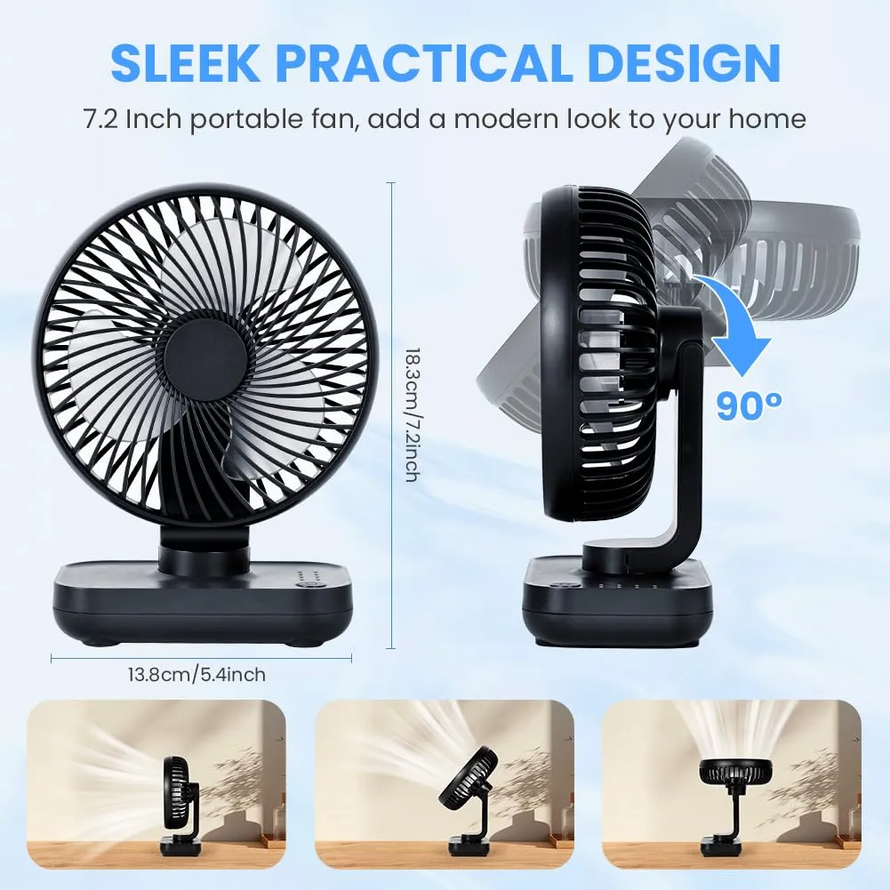 AUAUY Ventilatore da Tavolo USB Ricaricabile, Nero - immagine 3