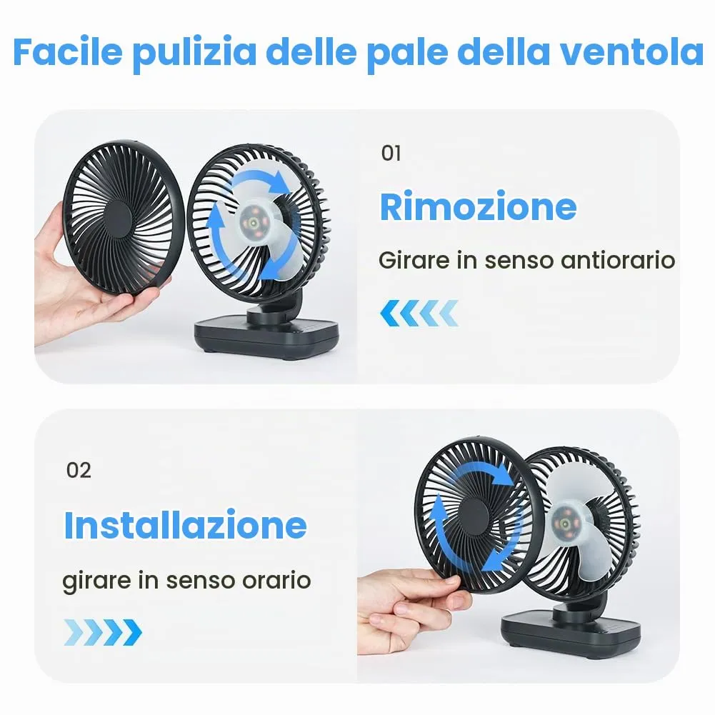 AUAUY Ventilatore da Tavolo USB Ricaricabile, Nero - immagine 4