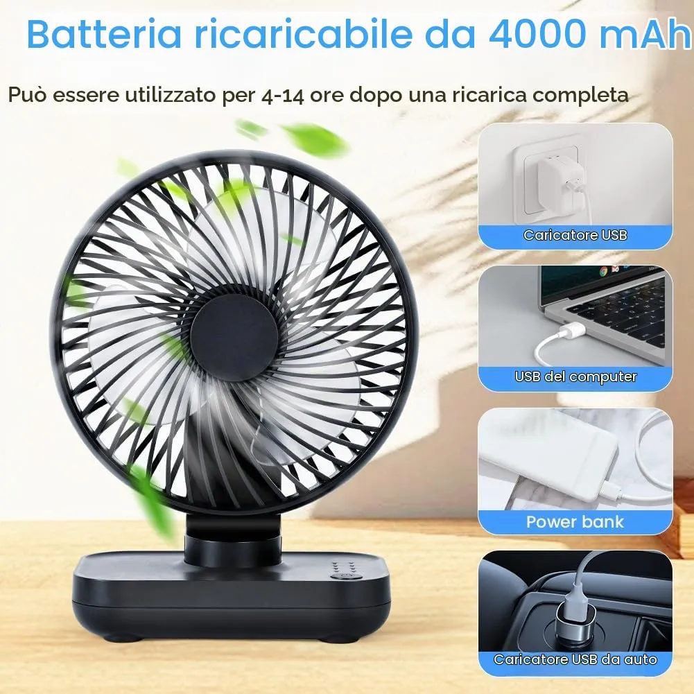 AUAUY Ventilatore da Tavolo USB Ricaricabile, Nero - immagine 5