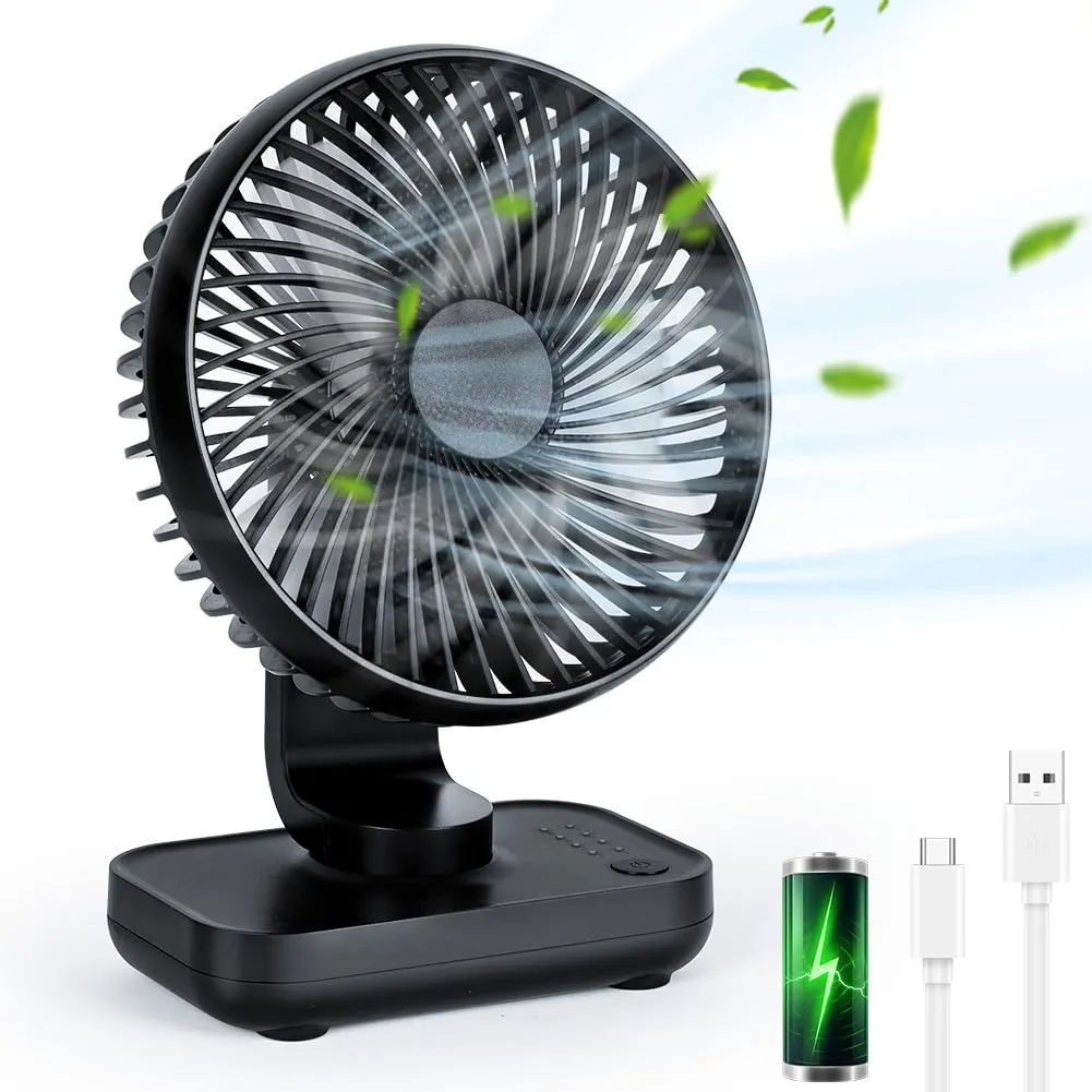 AUAUY Ventilatore da Tavolo USB Ricaricabile, Nero - immagine 8