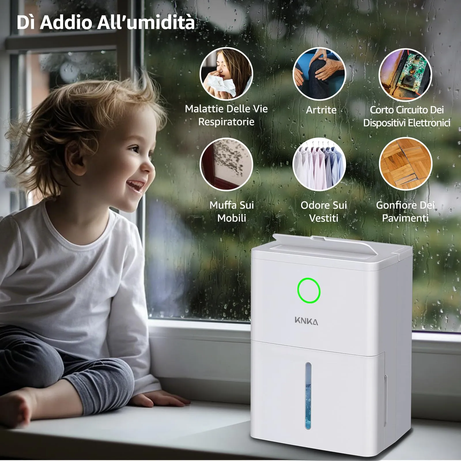 KNKA Deumidificatore Elettrico D032, 6-9 L/giorno, fino a 25 m² - immagine 2
