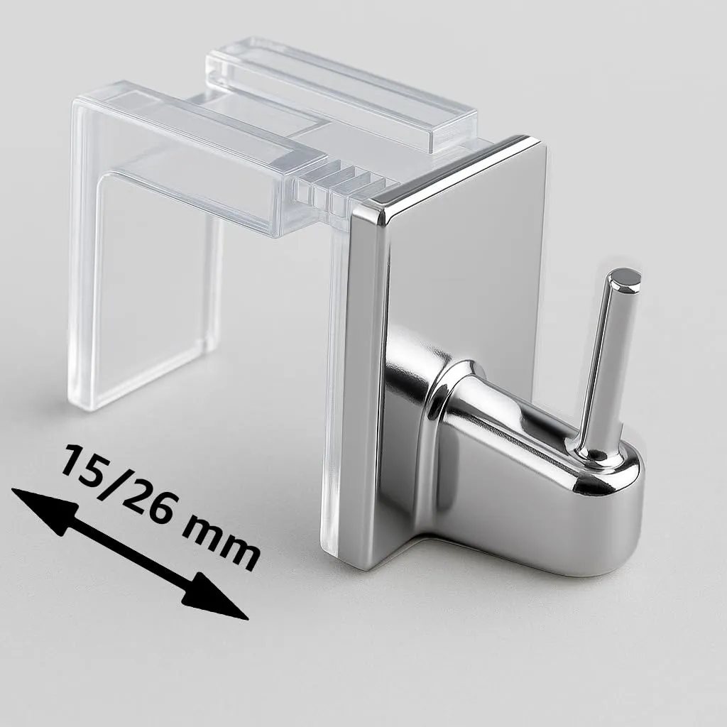 Byour3 Set 4 Supporti per Tende Senza Forare, Gancetti Trasparenti Regolabili per Bastoni a Pressione (Cromo, 15-26mm) - immagine 4