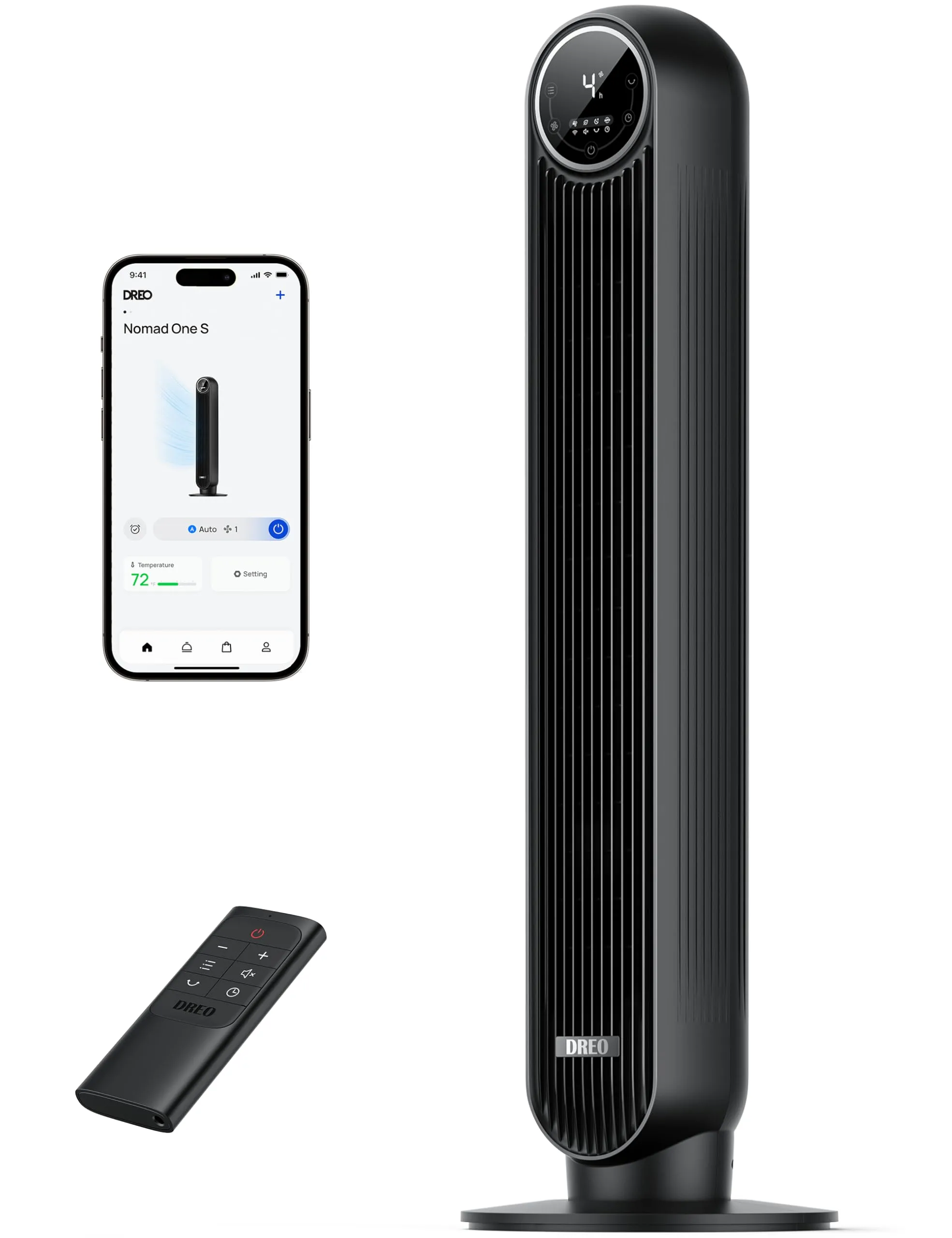 DREO Ventilatore a Torre Smart 307S, 91.44 cm, Telecomando, 4 Modalità, 4 Velocità, Oscillazione 90°, Timer 1-8h, Compatibile con Alexa, Nero - immagine 1