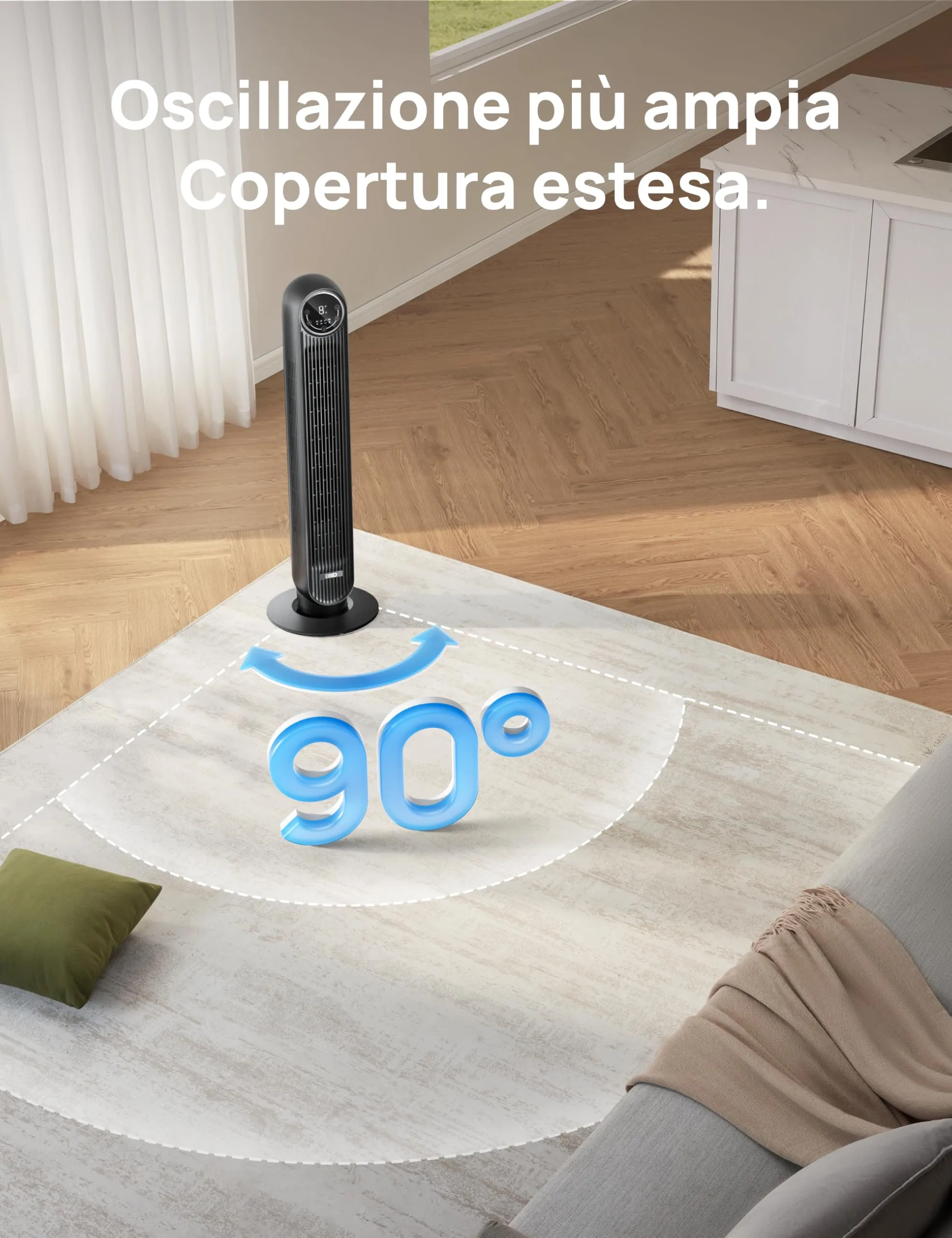 DREO Ventilatore a Torre Smart 307S, 91.44 cm, Telecomando, 4 Modalità, 4 Velocità, Oscillazione 90°, Timer 1-8h, Compatibile con Alexa, Nero - immagine 5