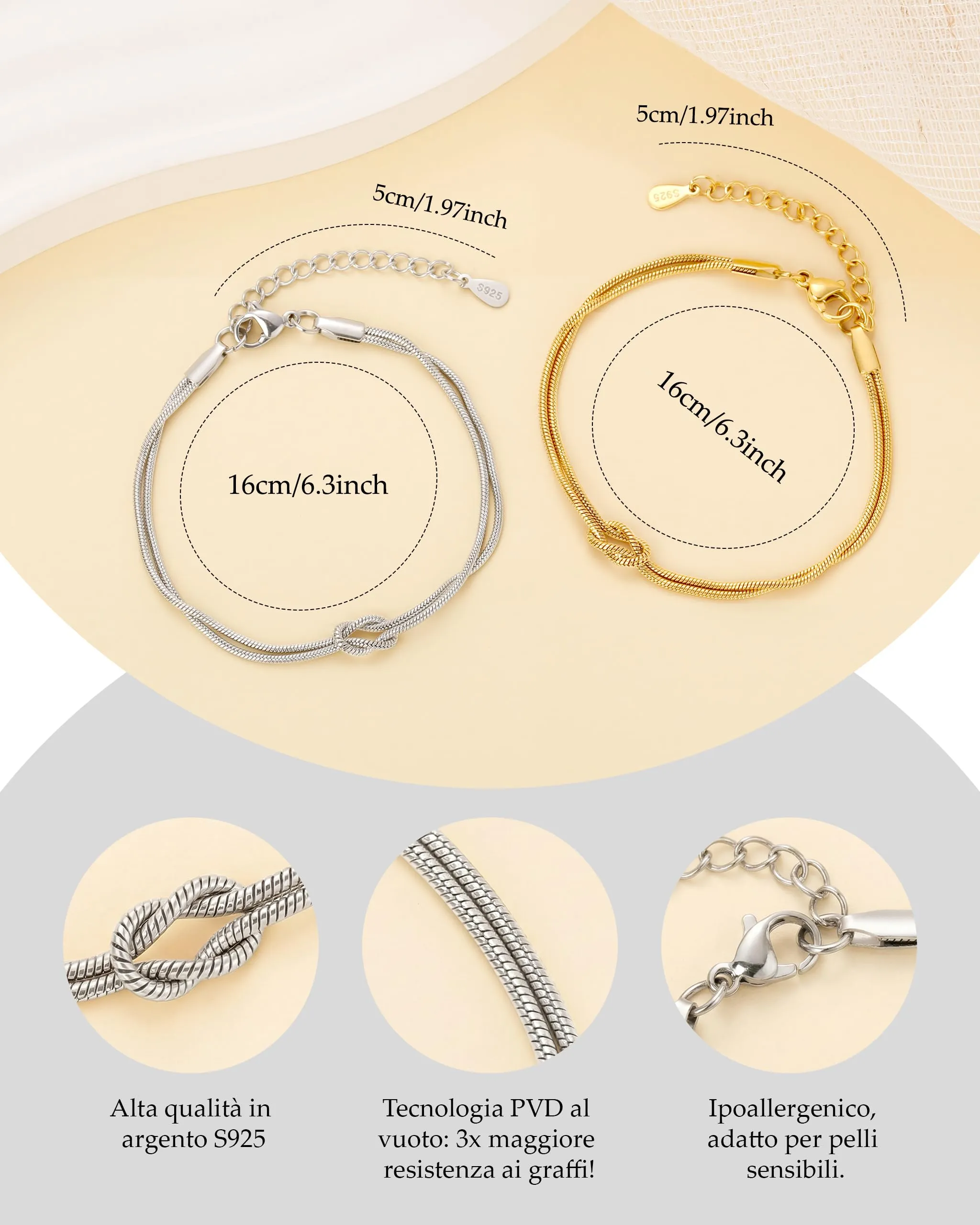 J.Fée Set di 2 Bracciali Coppia in Argento 925, 21cm - immagine 5