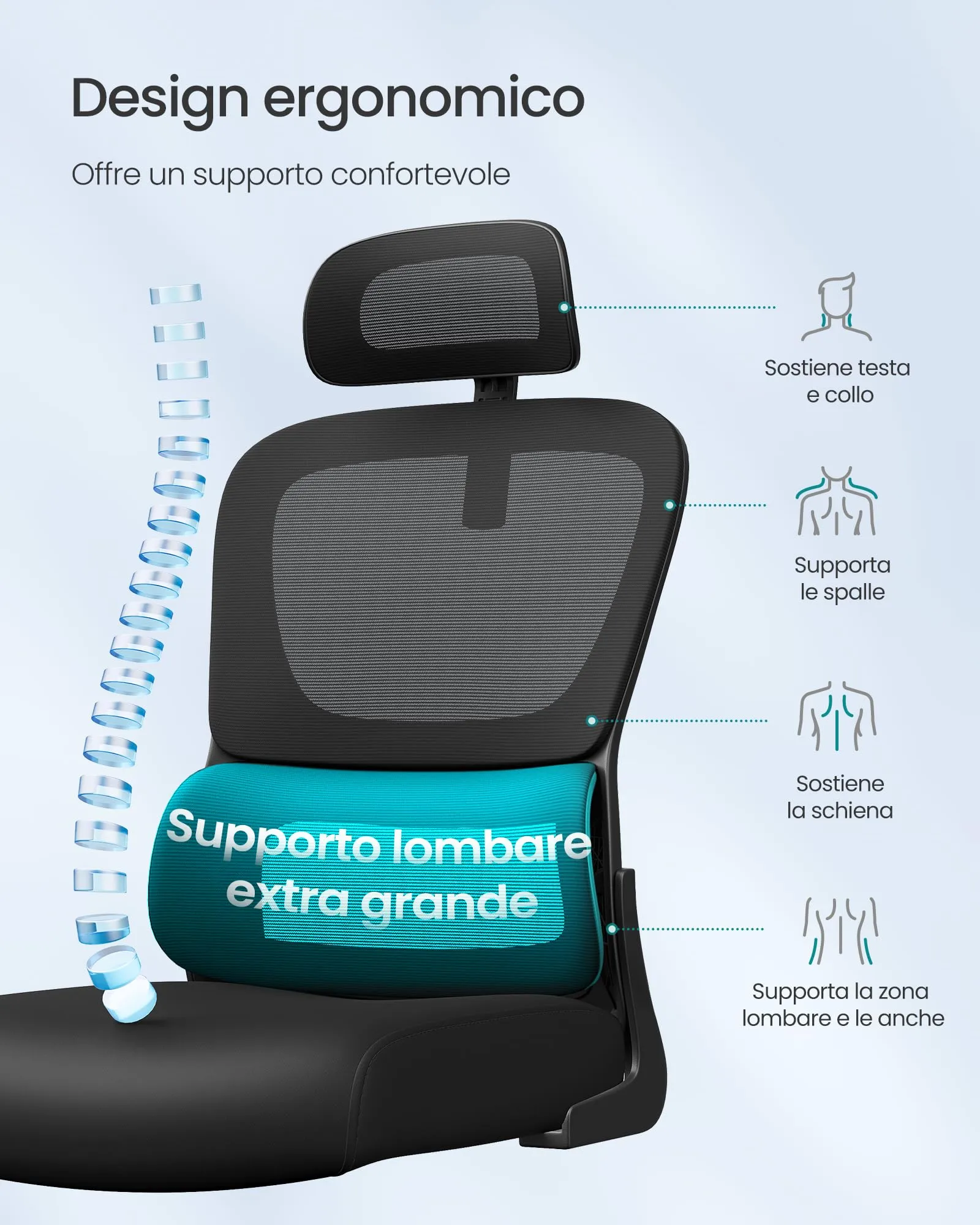 SONGMICS Sedia Ergonomica da Ufficio in Tessuto Rete a Doppio Strato con Braccioli Sollevabili e Supporto Lombare, Nero Inchiostro OBN041B01 - immagine 6