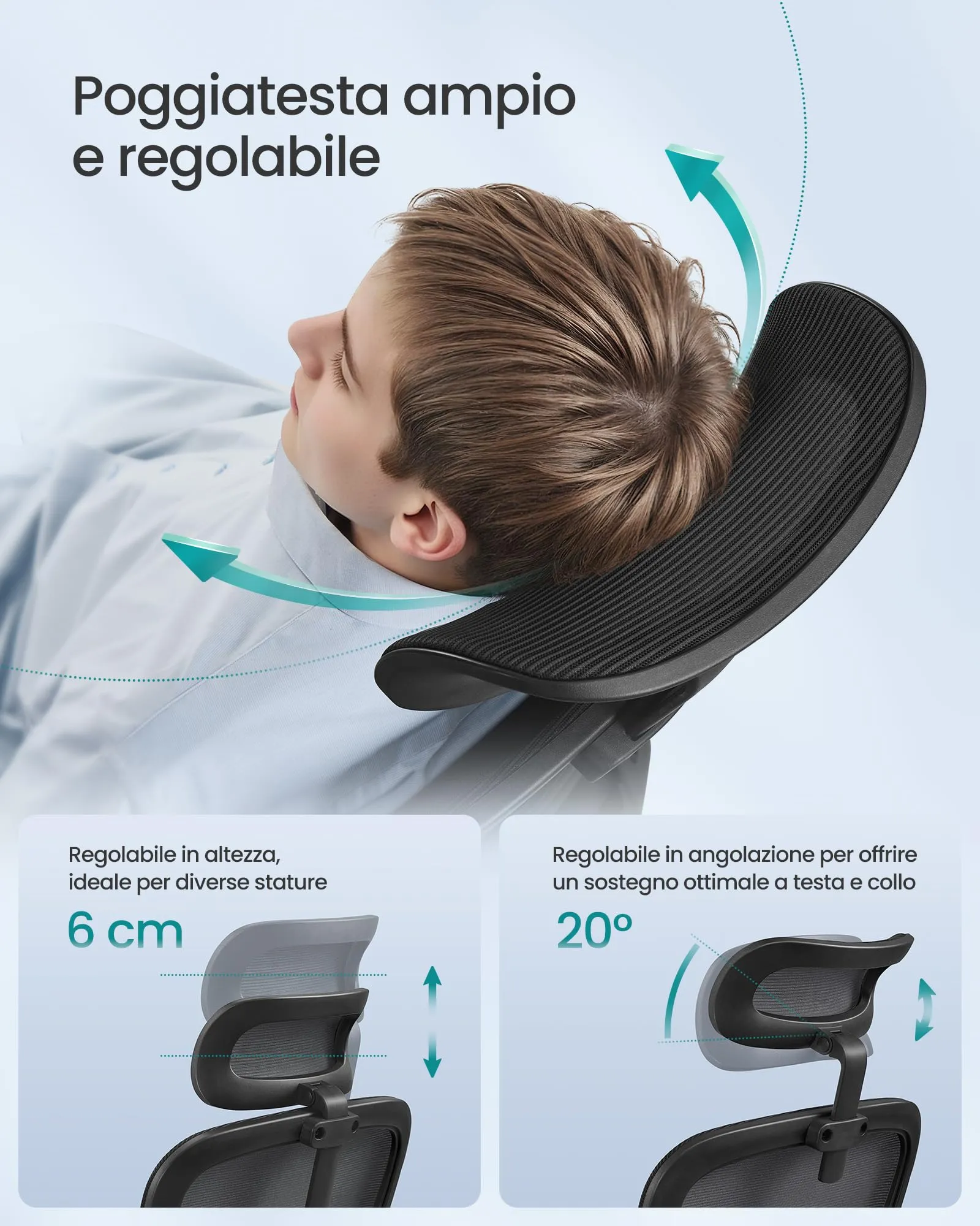 SONGMICS Sedia Ergonomica da Ufficio in Tessuto Rete a Doppio Strato con Braccioli Sollevabili e Supporto Lombare, Nero Inchiostro OBN041B01 - immagine 7