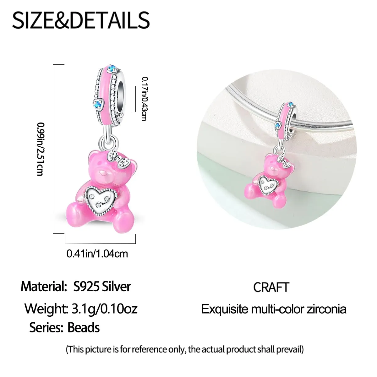 Pandach Bead Charm Ciondolo Argento Sterling 925 con Cubic Zirconia per Braccialetti e Collane Europei - immagine 5