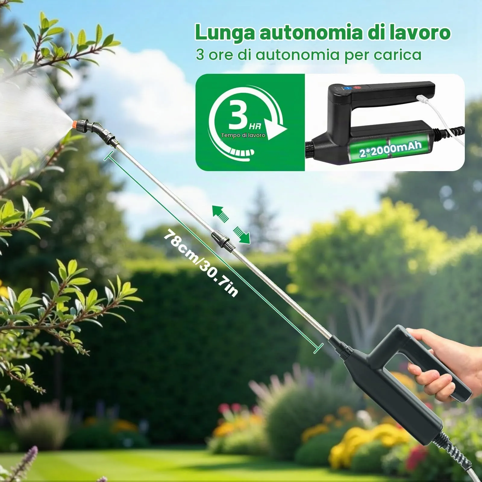 SYLSTAR Pompa Irroratrice a Batteria 5L, 3 Velocità, 7.4V con Indicatore di Batteria e 4 Ugelli Regolabili (Verde) - immagine 4