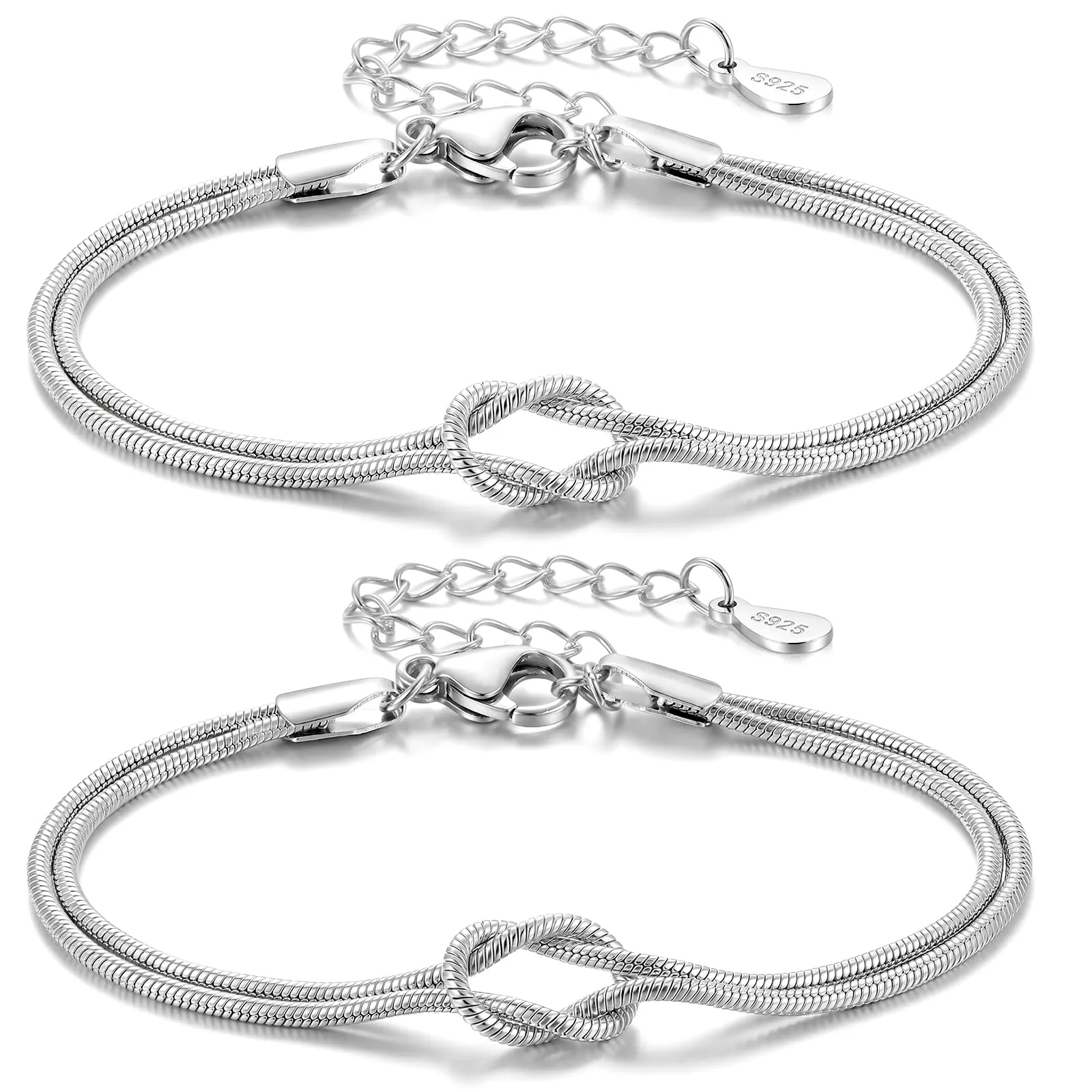 J.Fée Set 2 Bracciali Coppia Nodo d'Amore in Argento 925, 21cm - immagine 1