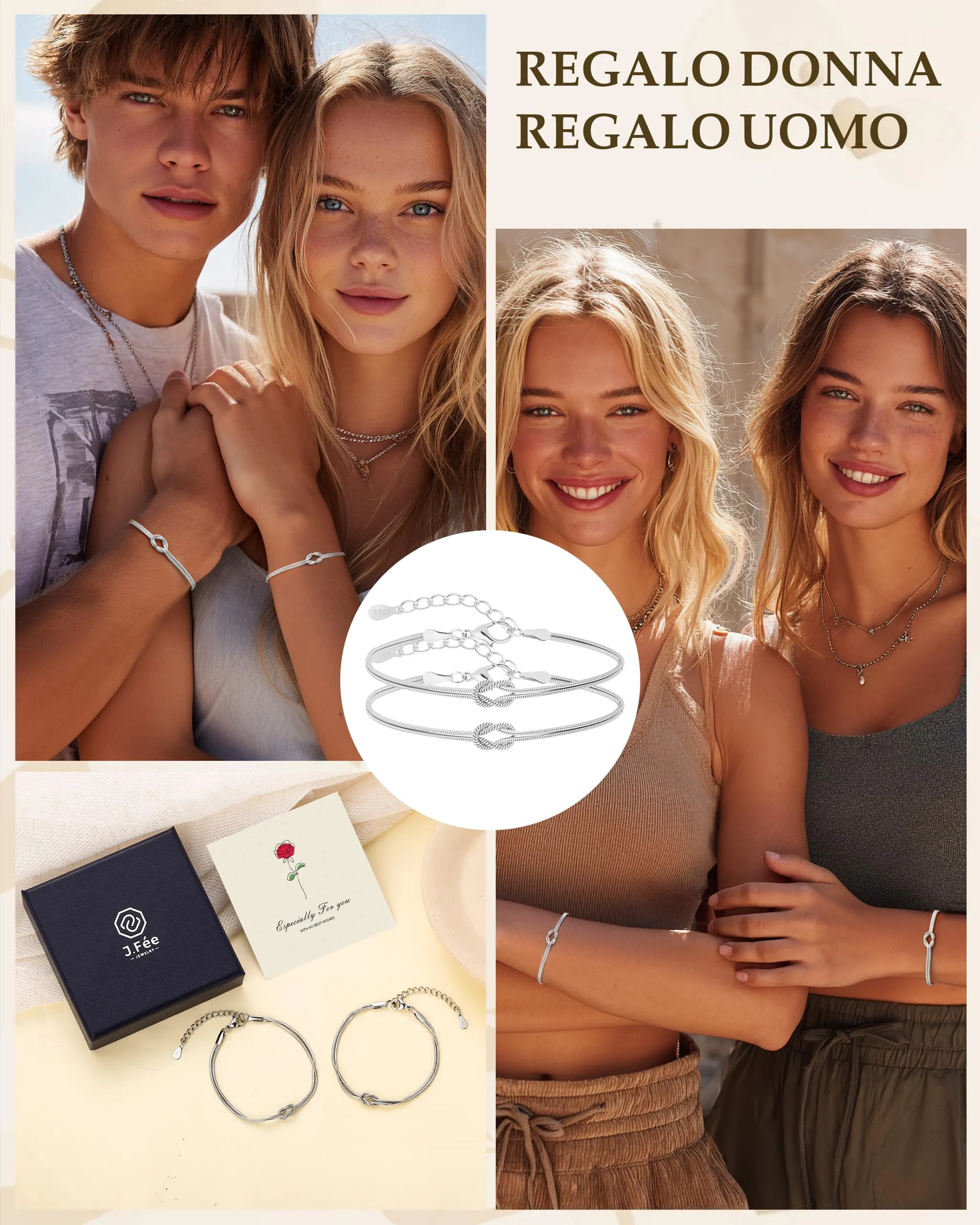 J.Fée Set 2 Bracciali Coppia Nodo d'Amore in Argento 925, 21cm - immagine 6