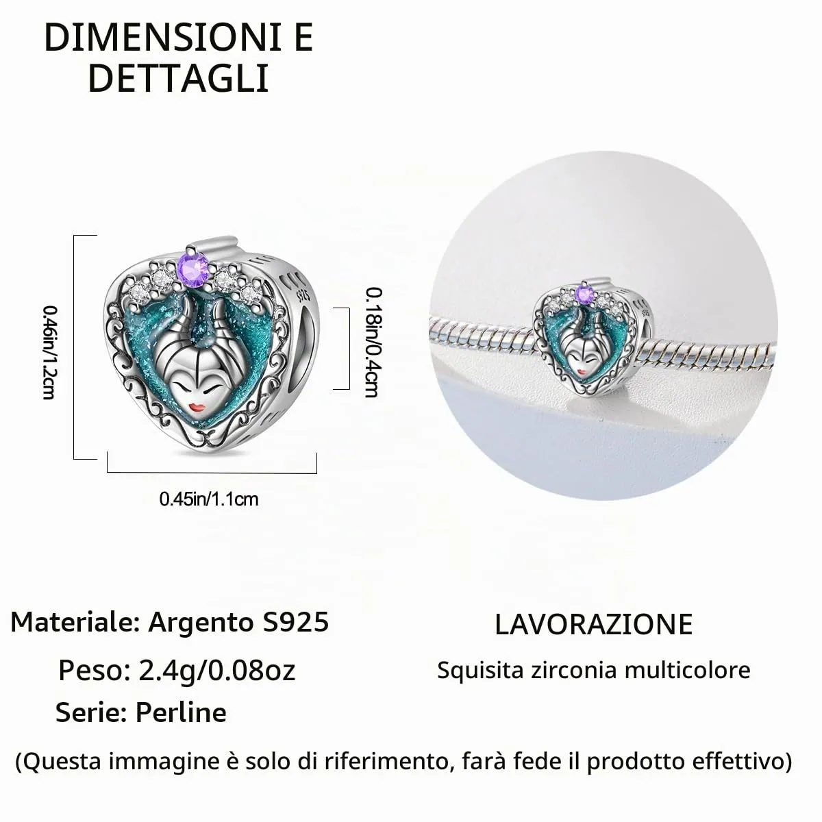 TINSLO Bead Charm in Argento Sterling 925 con Cubic Zirconia, Compatibile con Braccialetti e Collane Pandora e Europei - immagine 5