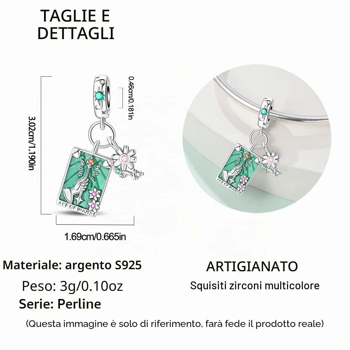 TINSLO Bead Charm Ciondolo Argento Sterling 925 con Cubic Zirconia per Braccialetti e Collane Europee - immagine 5