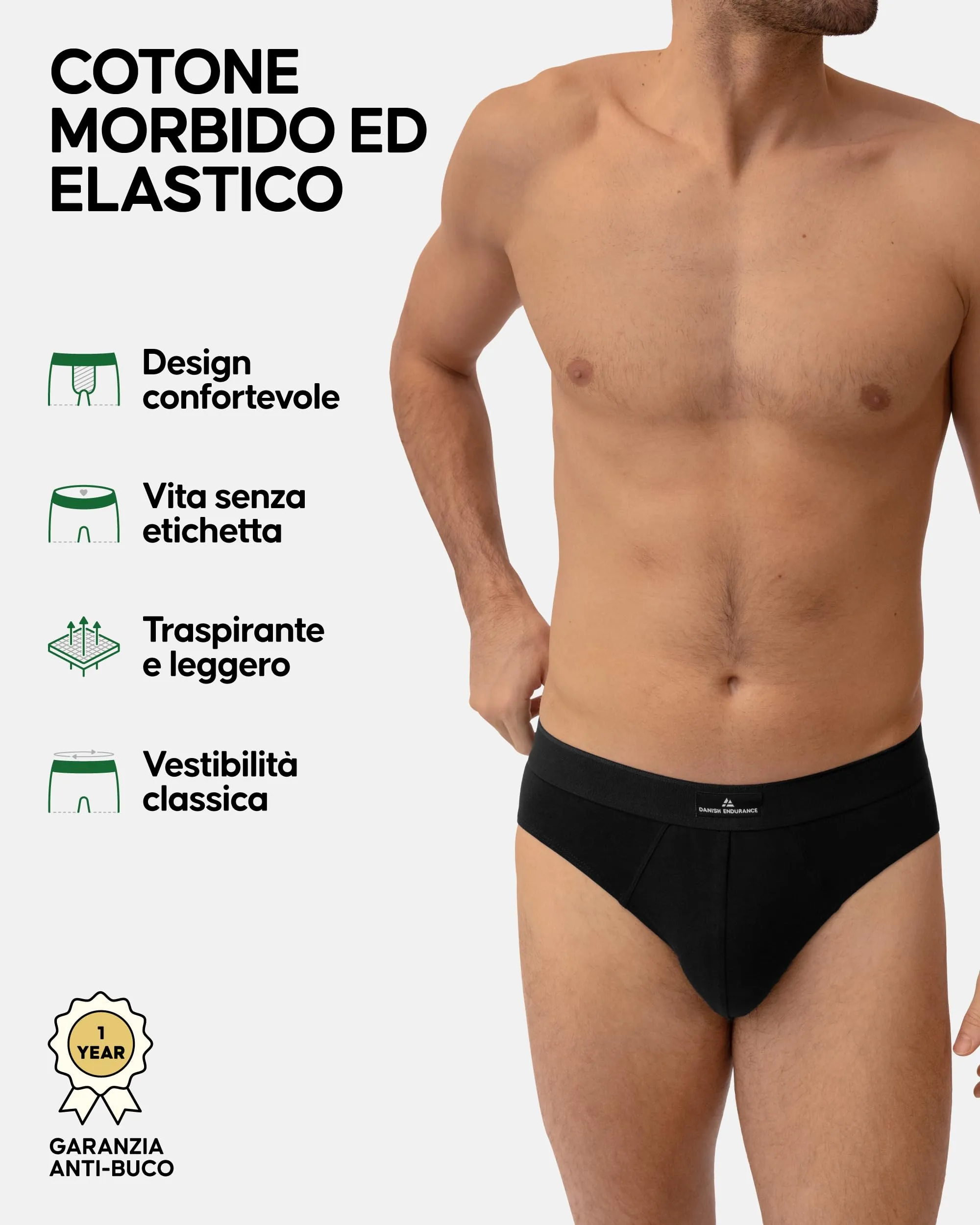 Danish Endurance Slip Uomo in Cotone, Nero, S - immagine 2