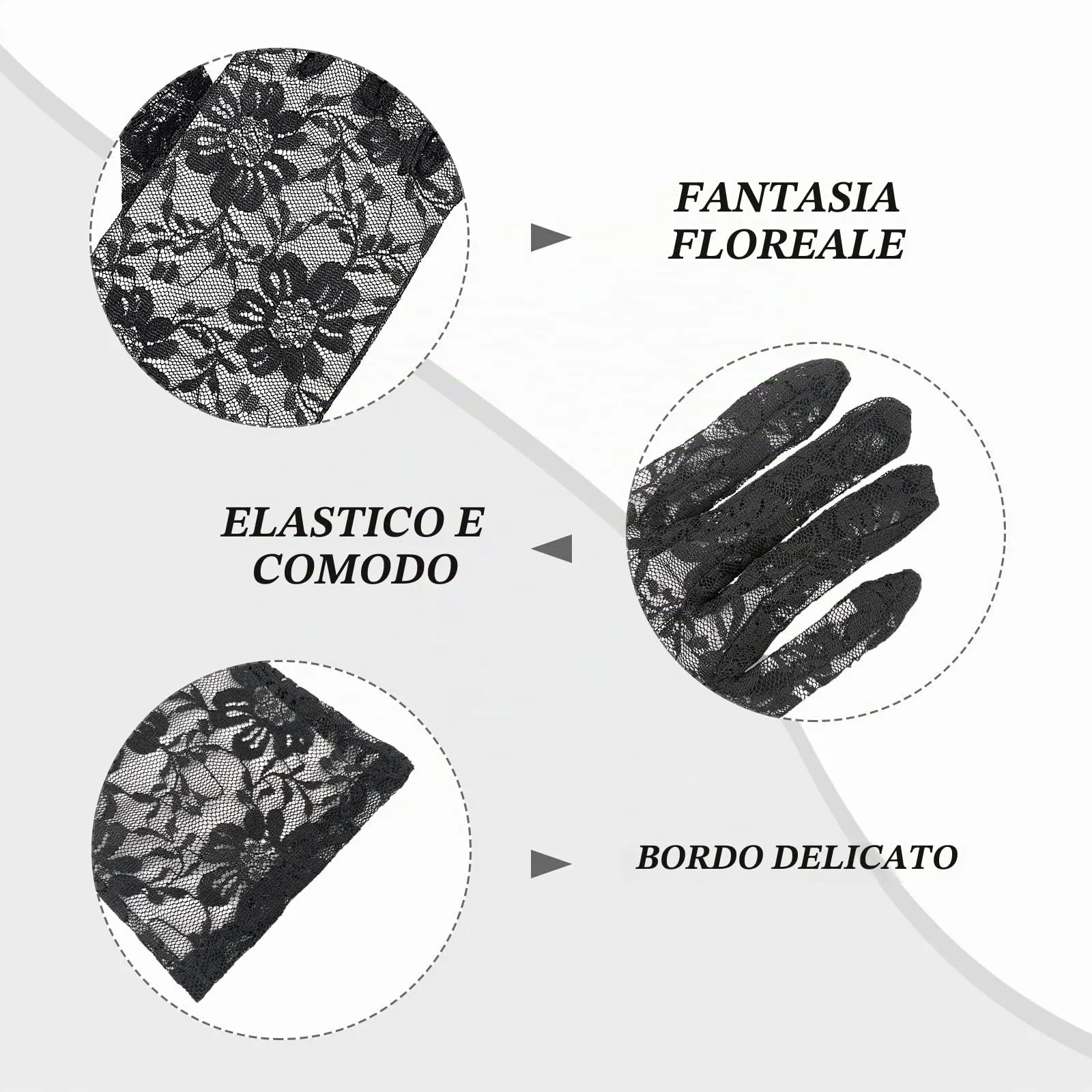 Andiker Guanti Corti in Pizzo da Donna, Nero, Taglia Unica - immagine 3