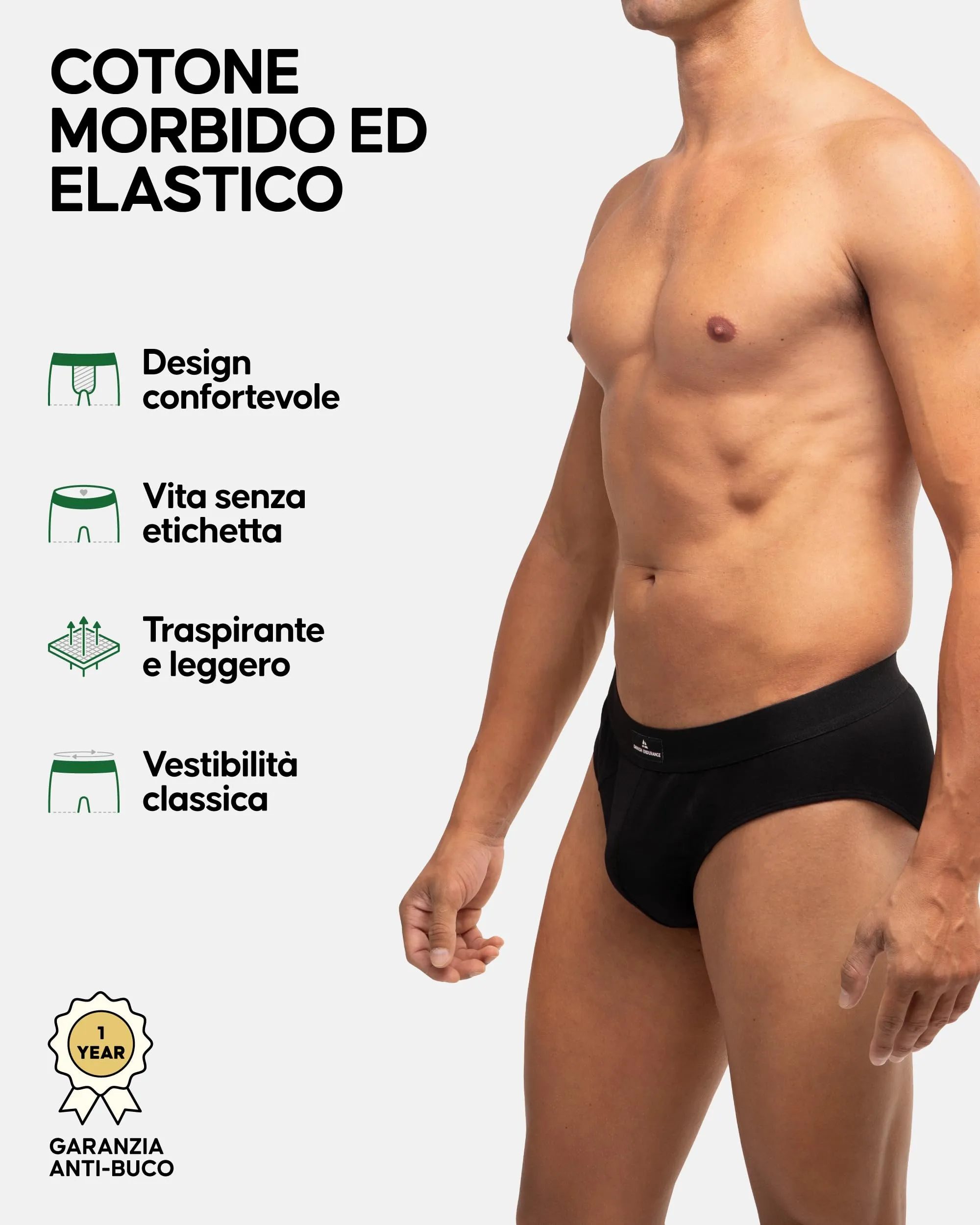Danish Endurance Slip Uomo in Cotone, 6 Paia, Nero, M - immagine 2