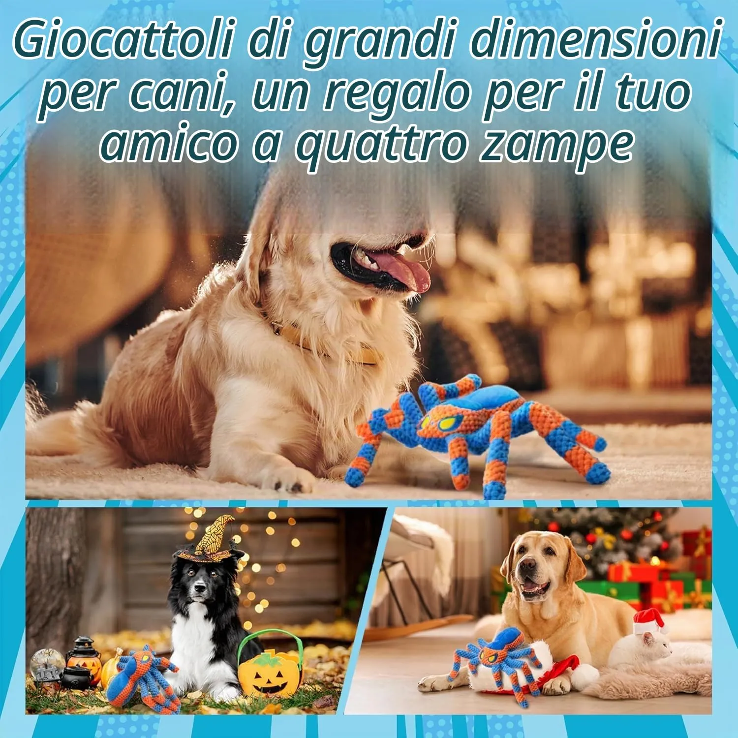 LEGEND SANDY Dog Toys for Aggressive Chewers, Large Interactive Squeaky Tug of War, Blue Spider - immagine 2