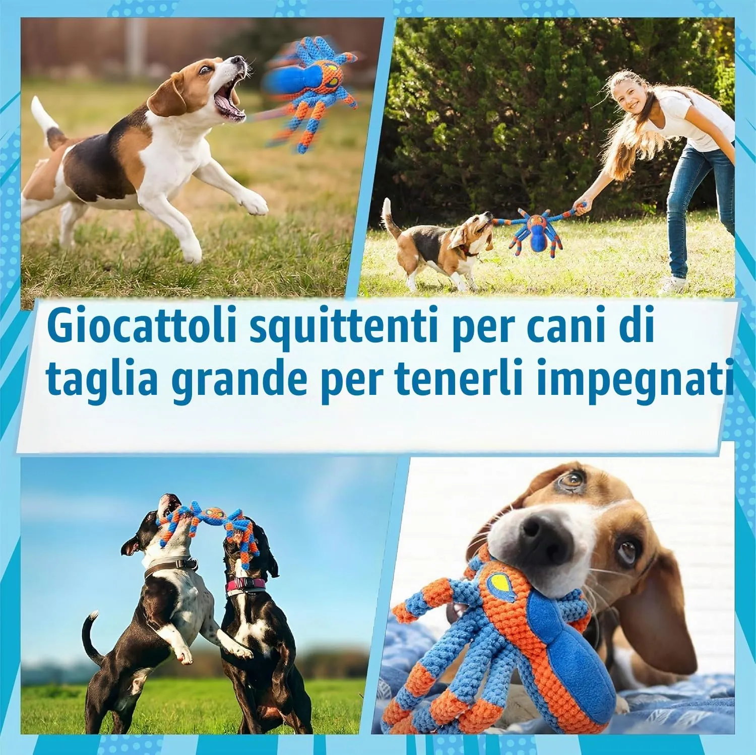 LEGEND SANDY Dog Toys for Aggressive Chewers, Large Interactive Squeaky Tug of War, Blue Spider - immagine 5