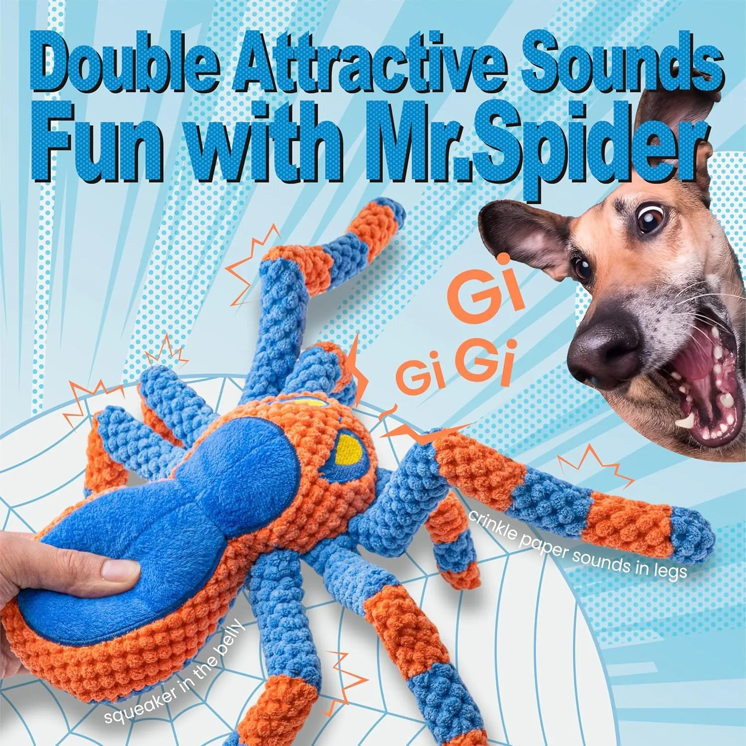 LEGEND SANDY Dog Toys for Aggressive Chewers, Large Interactive Squeaky Tug of War, Blue Spider - immagine 6