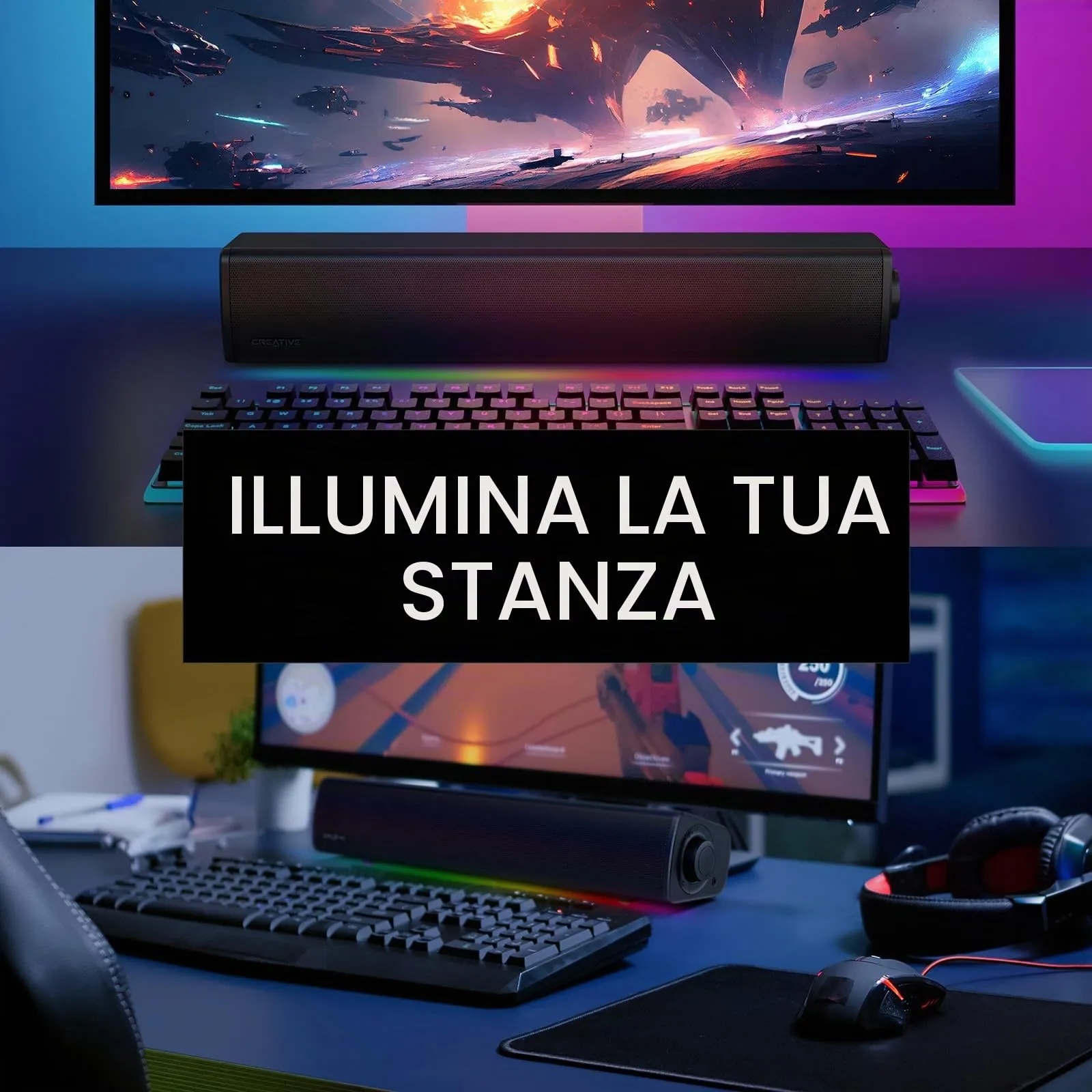 Creative Sound Blaster GS3 Gaming Soundbar - Black - RGB, SuperWide Technology, USB Powered, Bluetooth 5.4 - immagine 3
