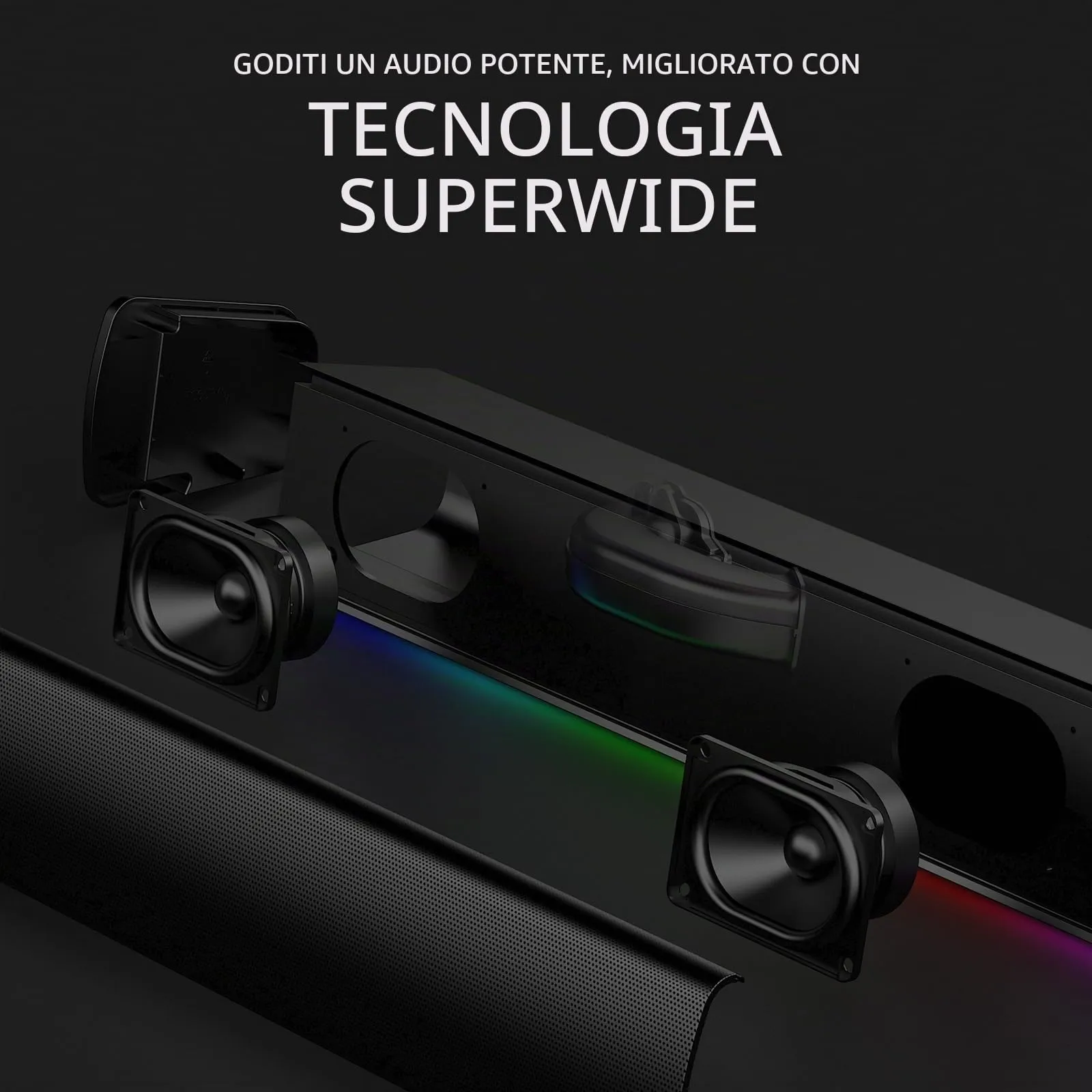Creative Sound Blaster GS3 Gaming Soundbar - Black - RGB, SuperWide Technology, USB Powered, Bluetooth 5.4 - immagine 5