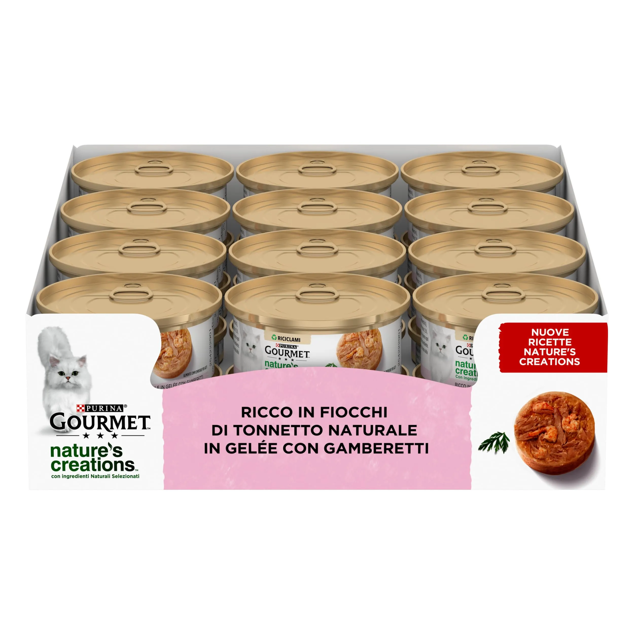 Gourmet Nature's Creations Cibo Umido per Gatti Adulti Fiocchi di Tonnetto Naturale e Gamberetti in Gelée, 24 x 70g - immagine 2