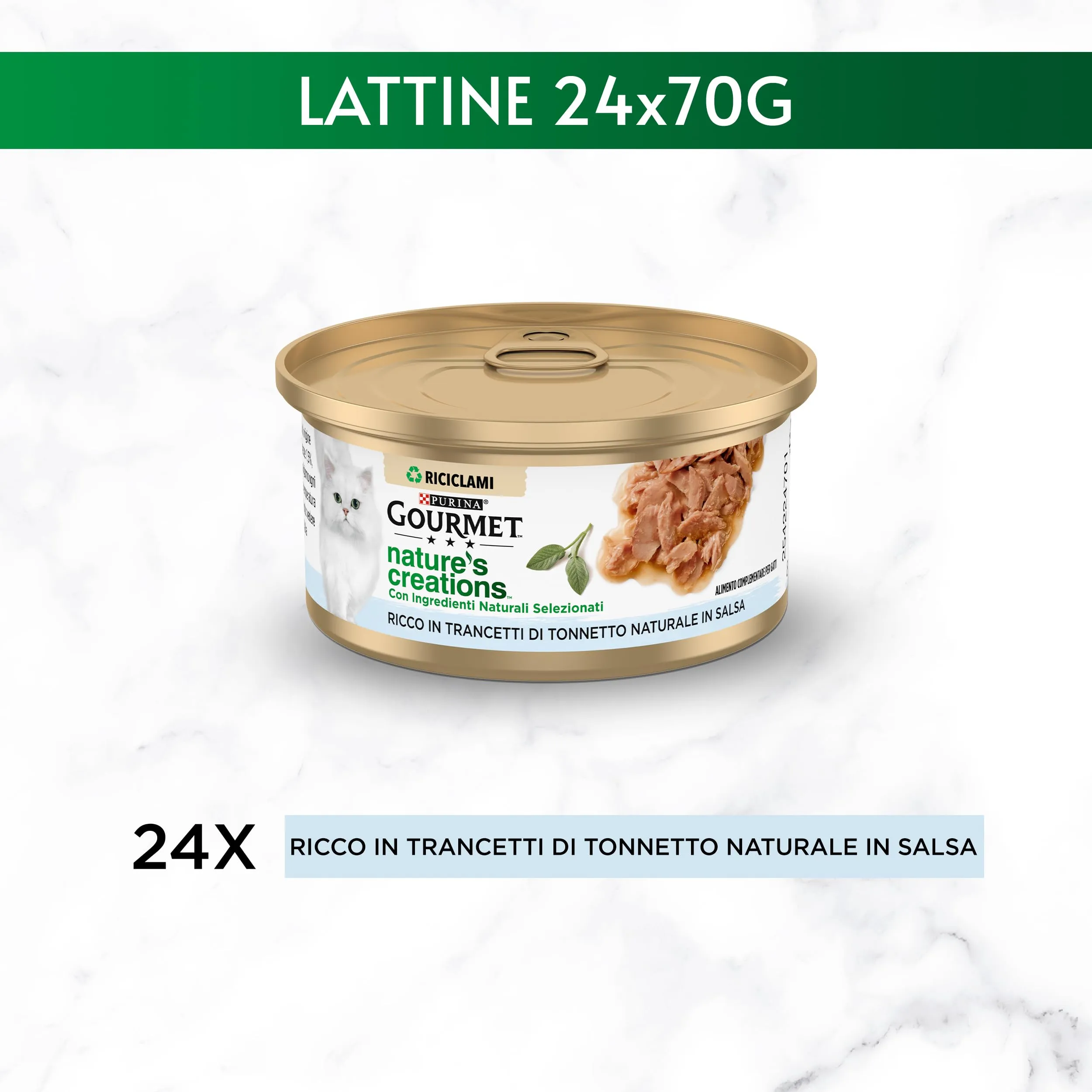 Gourmet Nature's Creations Cibo Umido per Gatti Adulti Trancetti di Tonnetto Naturale in Salsa 24 Lattine da 70g - immagine 3