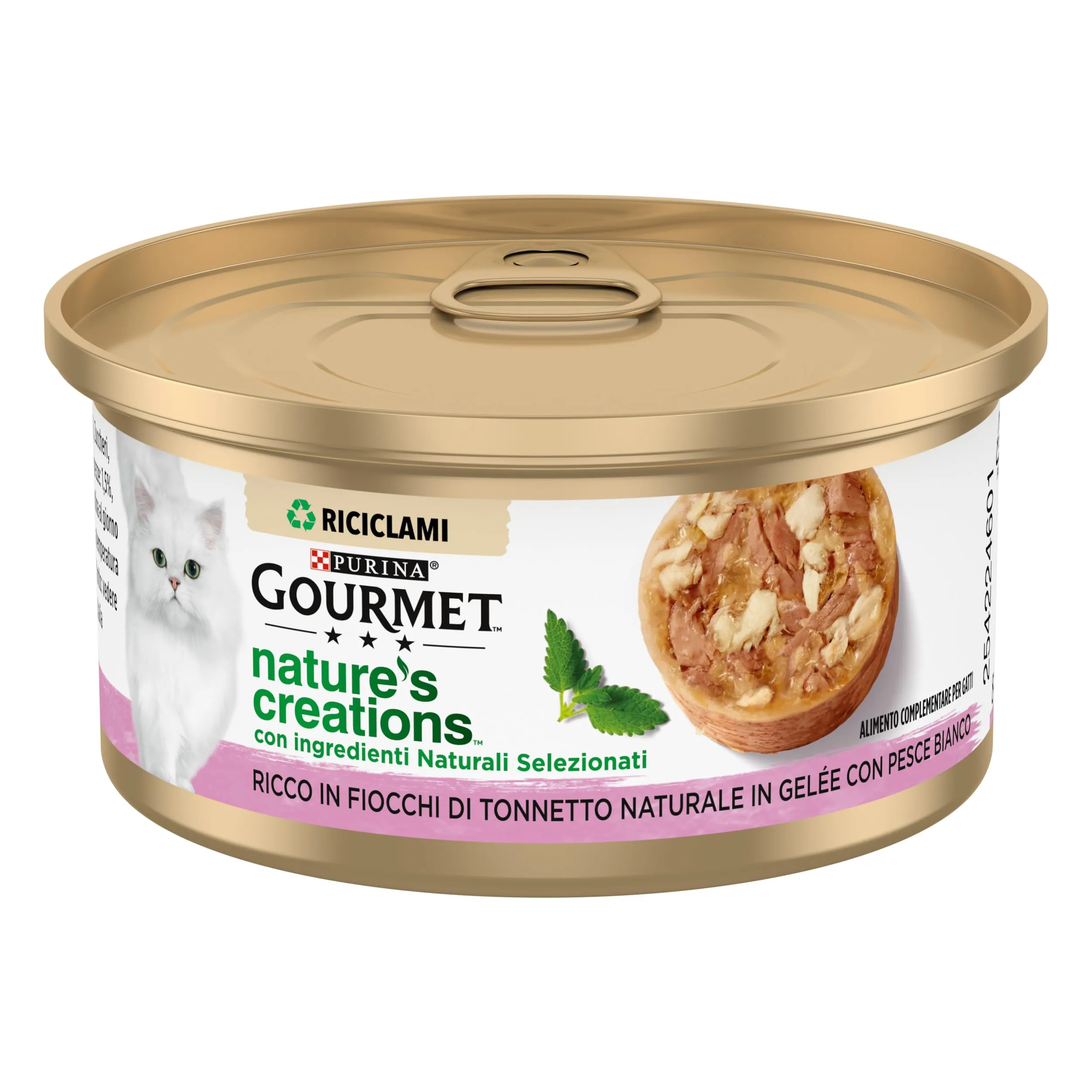 Gourmet Nature's Creations Cibo Umido per Gatti Adulti Fiocchi di Tonnetto Naturale e Pesce Bianco in Gelée, 24 x 70g - immagine 1