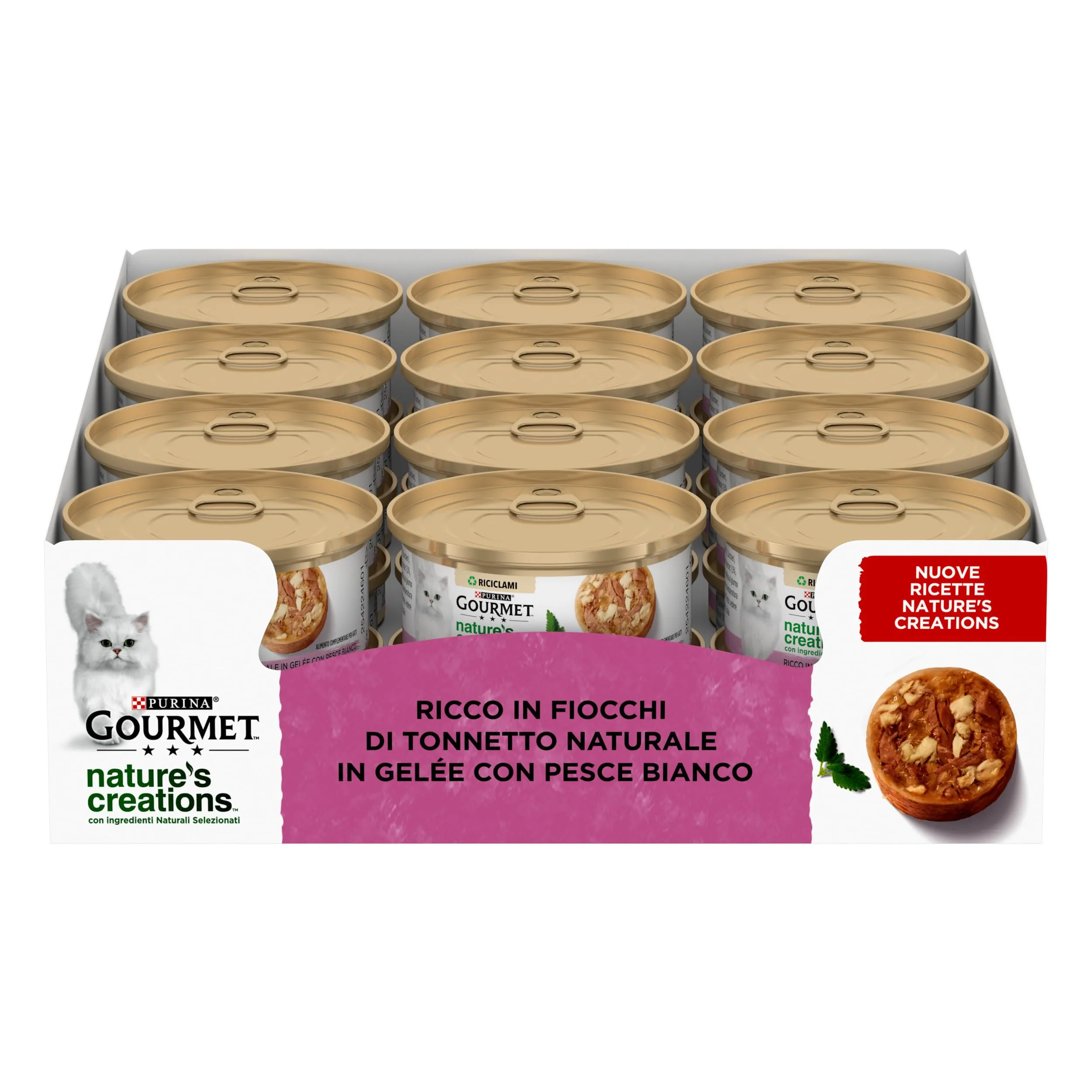 Gourmet Nature's Creations Cibo Umido per Gatti Adulti Fiocchi di Tonnetto Naturale e Pesce Bianco in Gelée, 24 x 70g - immagine 2